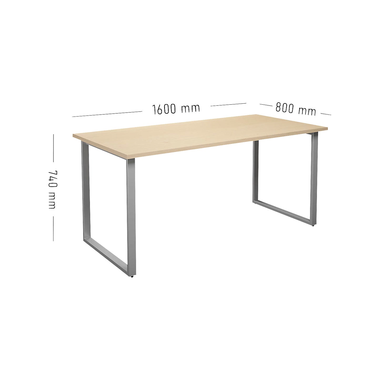 DUO-O multi-purpose desk, straight tabletop, depth 800 mm, width 1600 mm, birch / silver.