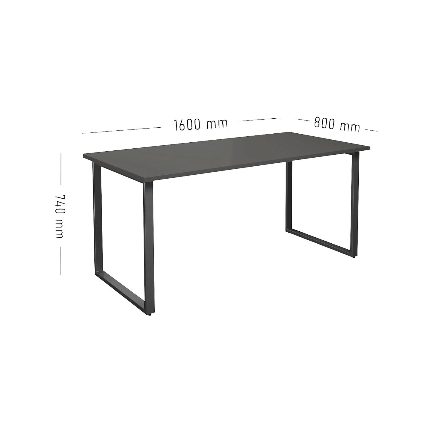 DUO-O multi-purpose desk, straight tabletop, depth 800 mm, width 1600 mm, dark grey / black.