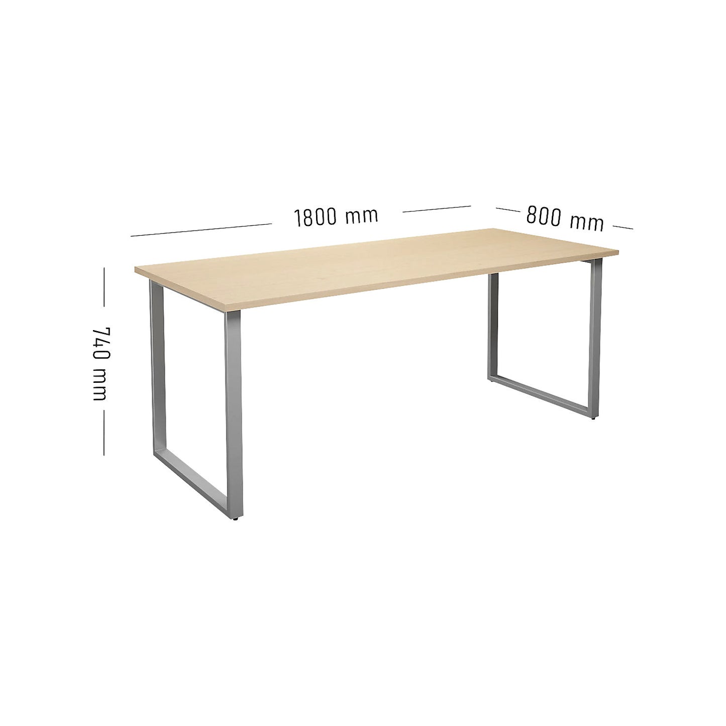 DUO-O multi-purpose desk, straight tabletop, depth 800 mm, width 1800 mm, birch / silver.