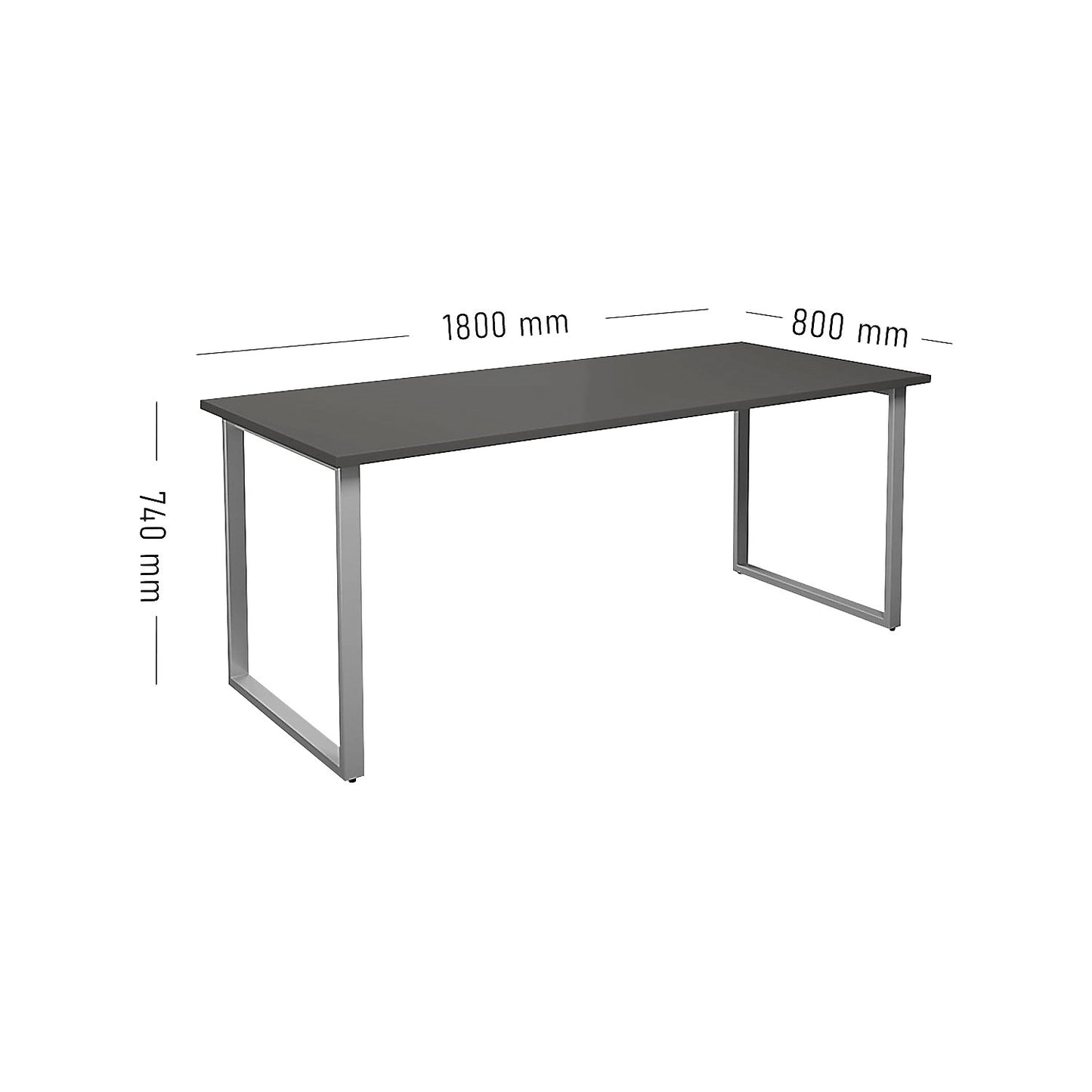 DUO-O multi-purpose desk, straight tabletop, depth 800 mm, width 1800 mm, dark grey / silver.