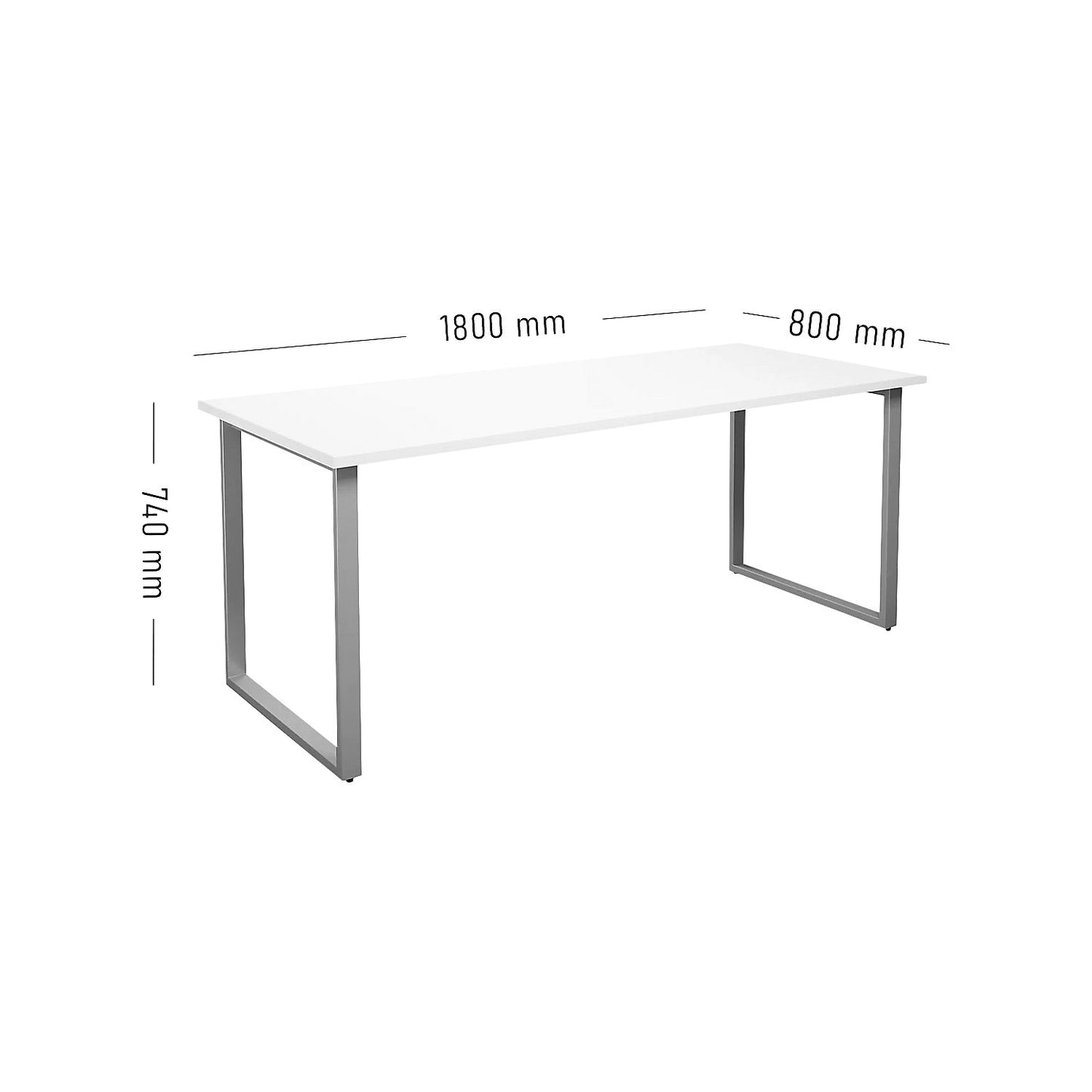 DUO-O multi-purpose desk, straight tabletop, depth 800 mm, width 1800 mm, white / silver.