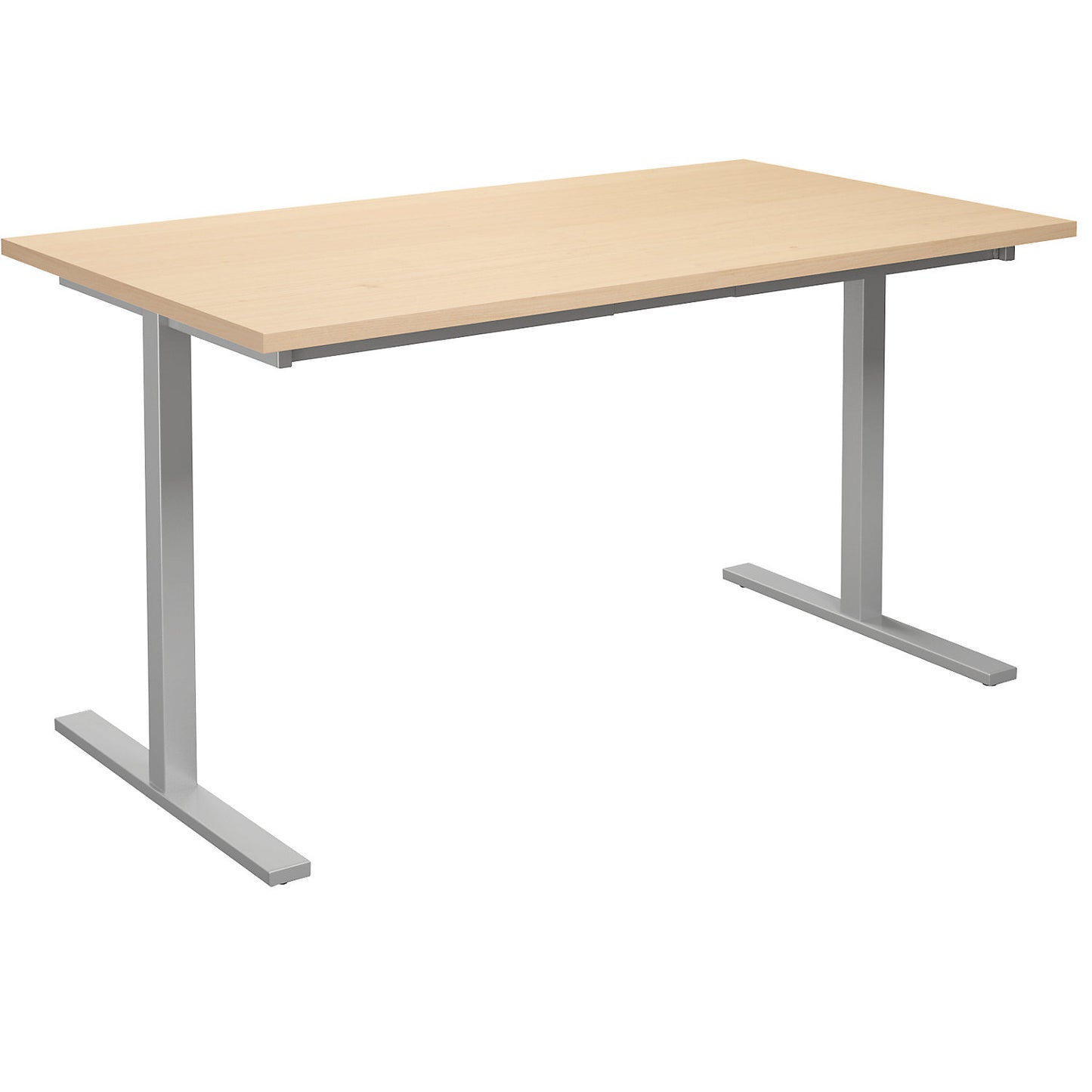 DUO-T multi-purpose desk, straight tabletop, HxD 740 x 800 mm, width 1400 mm, birch, silver.
