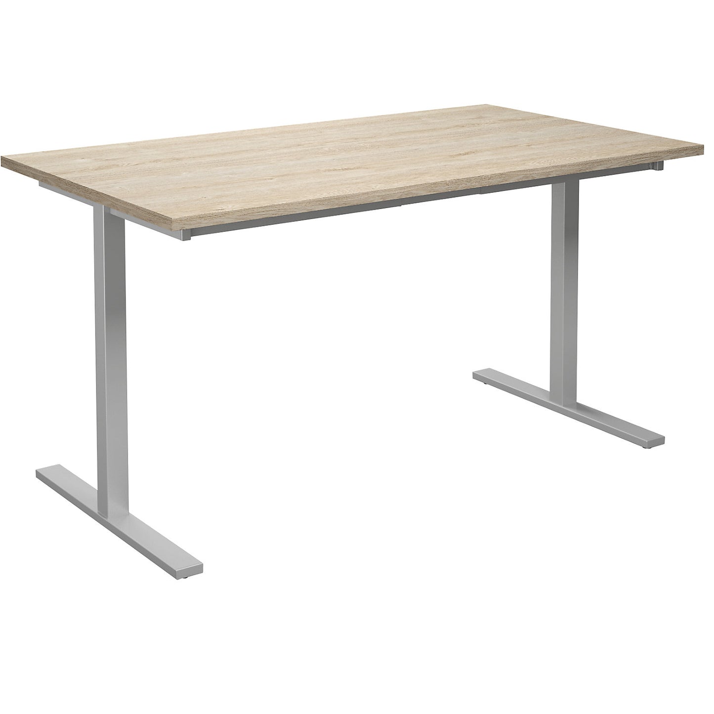 DUO-T multi-purpose desk, straight tabletop, HxD 740 x 800 mm, width 1400 mm, oak, silver.