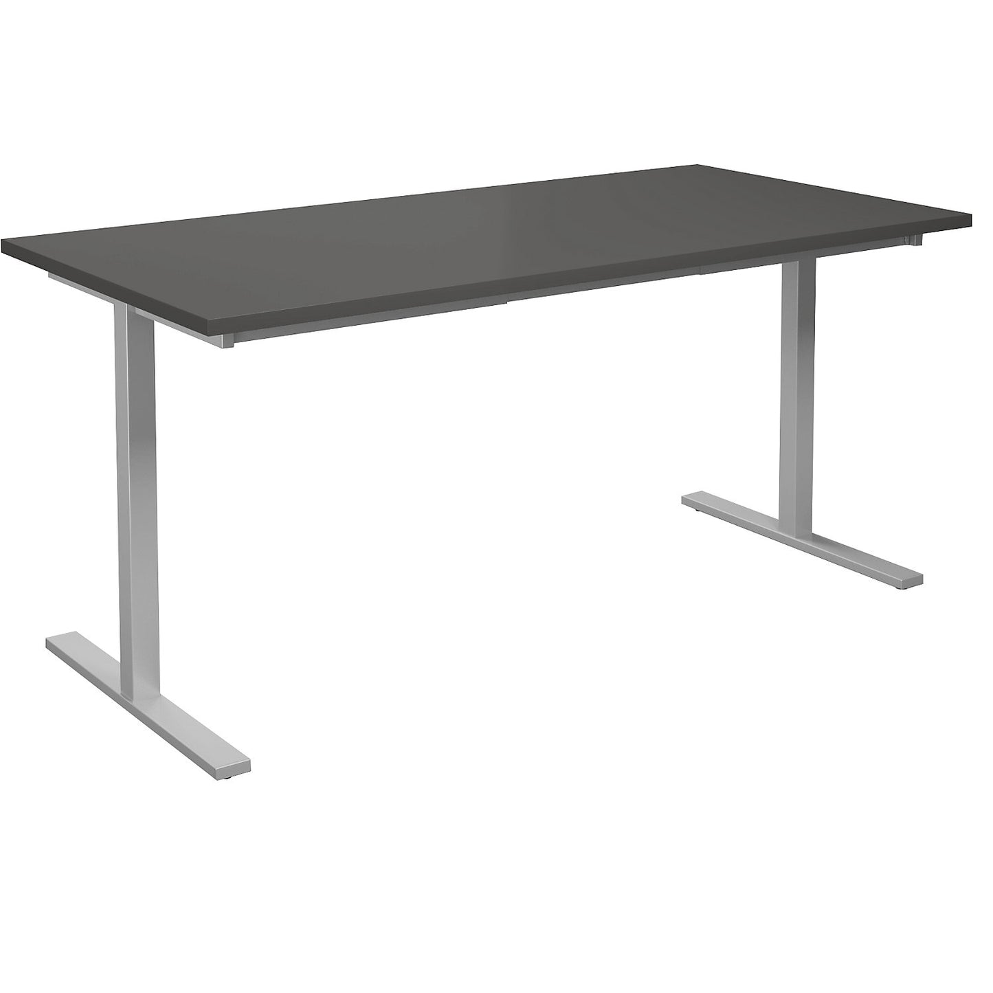 DUO-T multi-purpose desk, straight tabletop, HxD 740 x 800 mm, width 1600 mm, dark grey, silver.