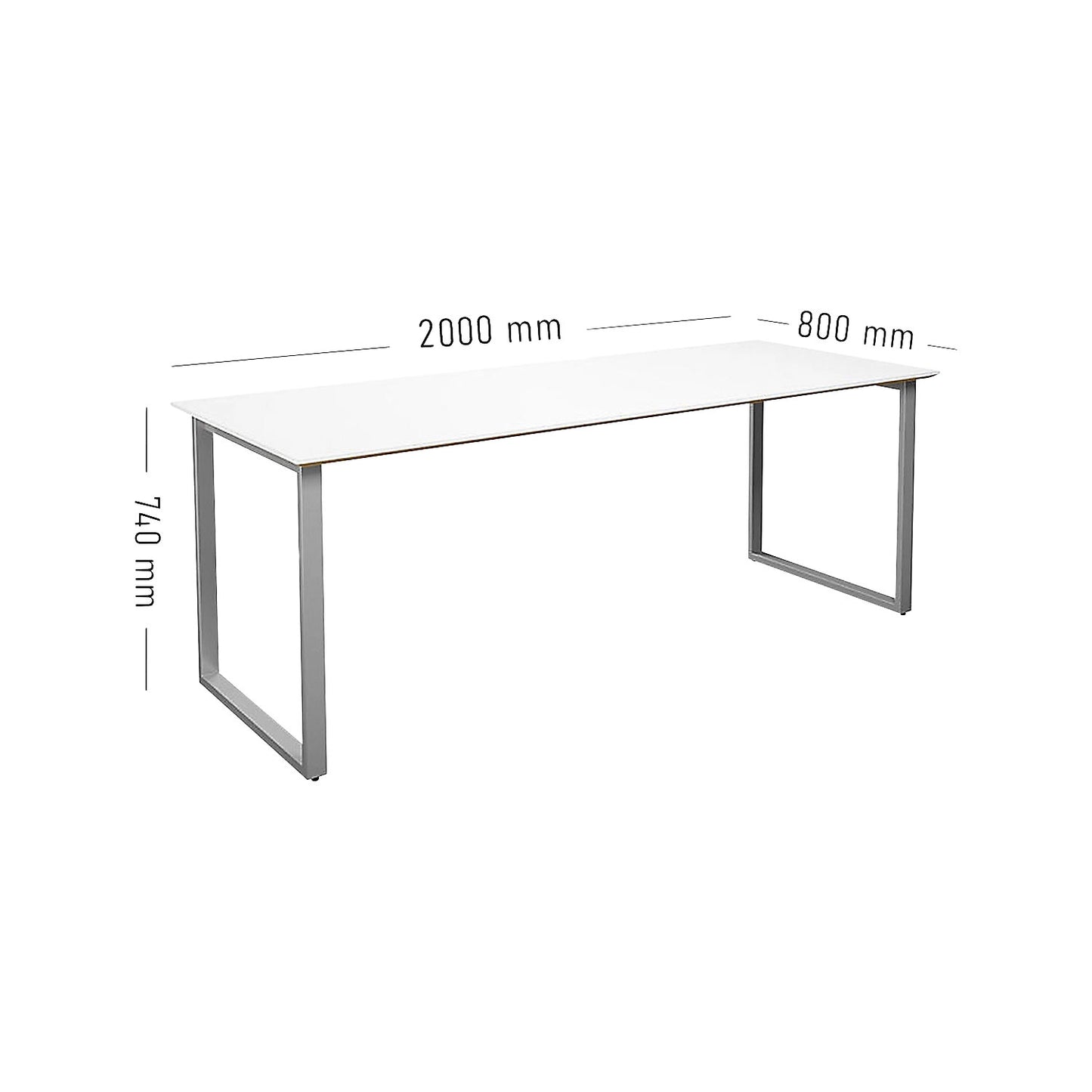 DUO-O Trend multi-purpose desk, straight tabletop, depth 800 mm, width 2000 mm, white / silver.