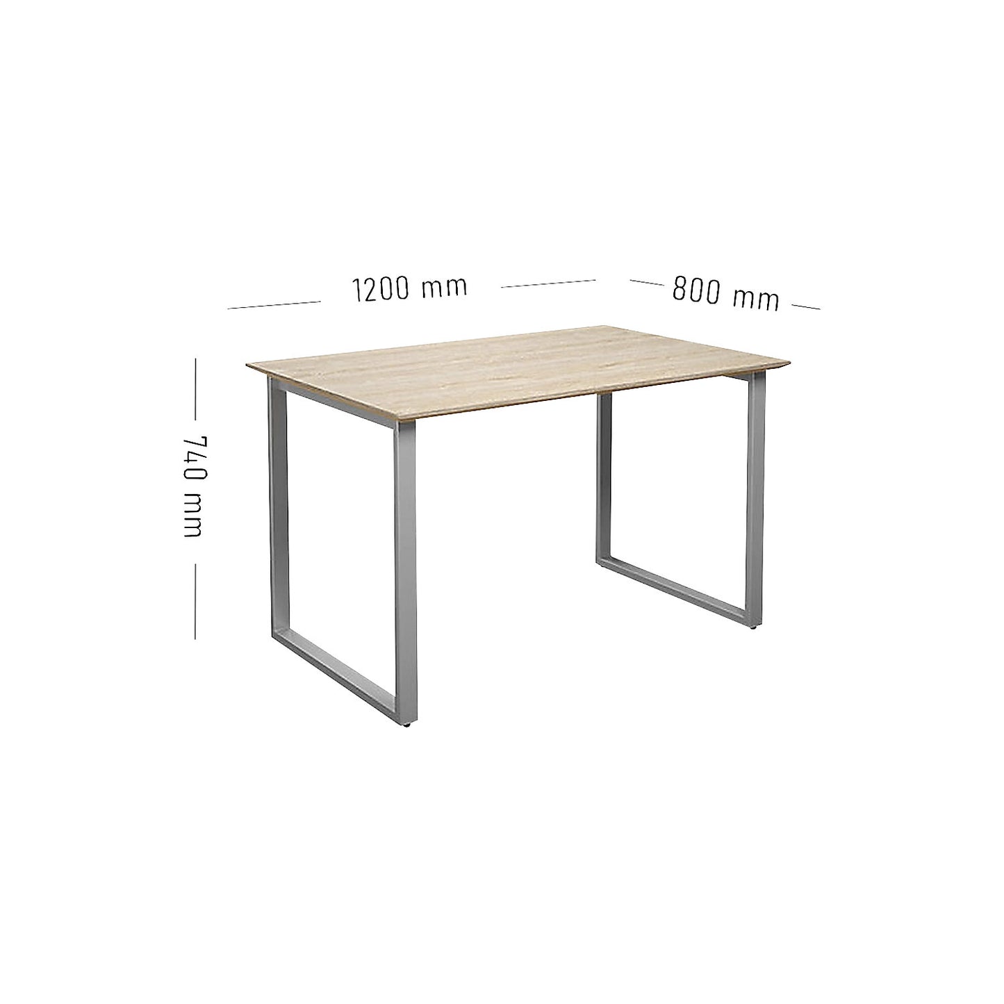 DUO-O Trend multi-purpose desk, straight tabletop, depth 800 mm, width 1200 mm, oak / silver.