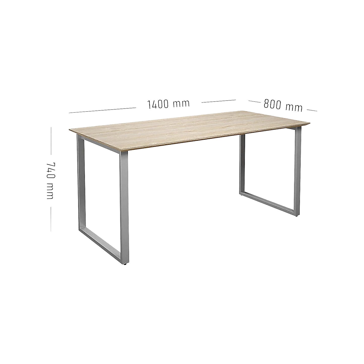 DUO-O Trend multi-purpose desk, straight tabletop, depth 800 mm, width 1400 mm, oak / silver.