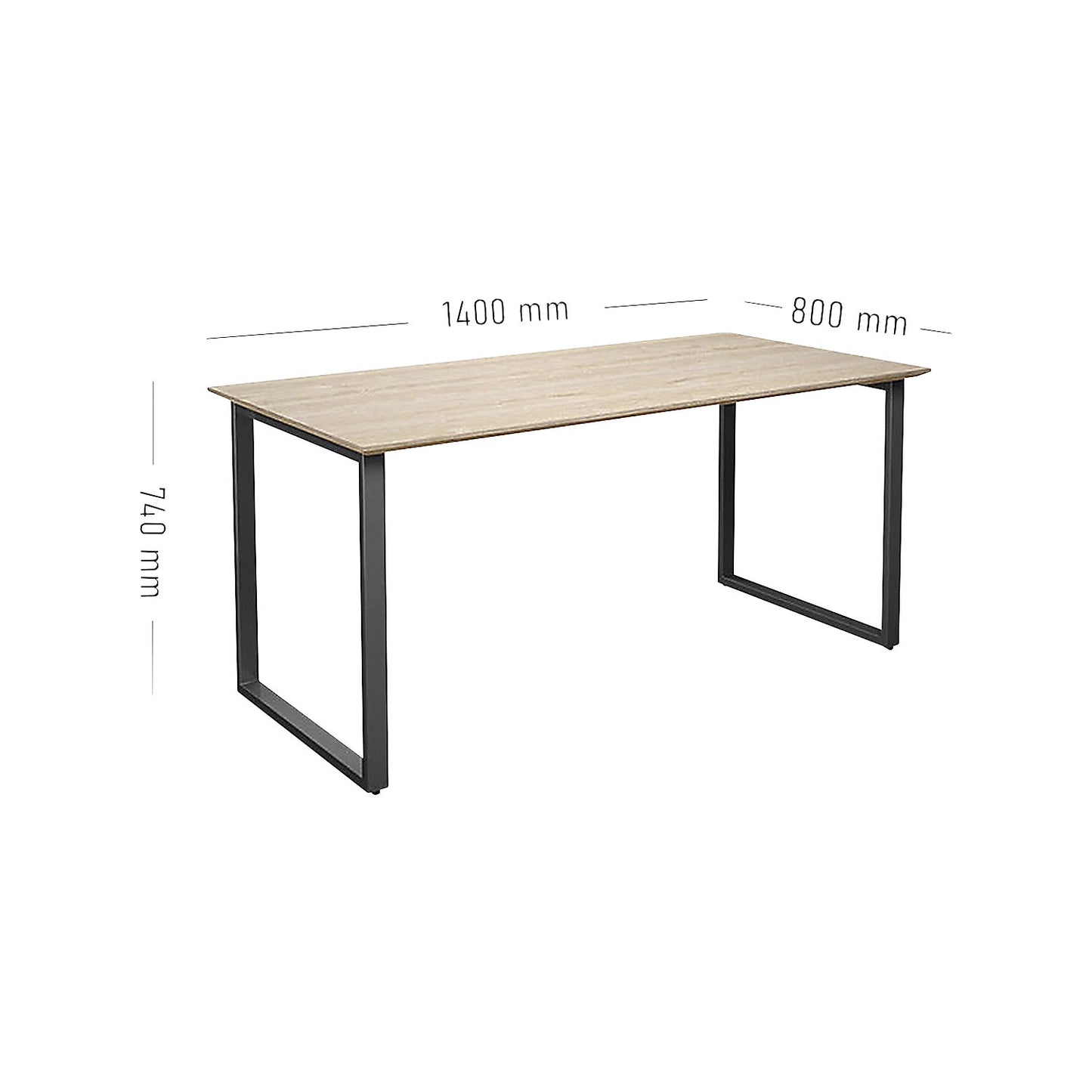 DUO-O Trend multi-purpose desk, straight tabletop, depth 800 mm, width 1400 mm, oak / black.