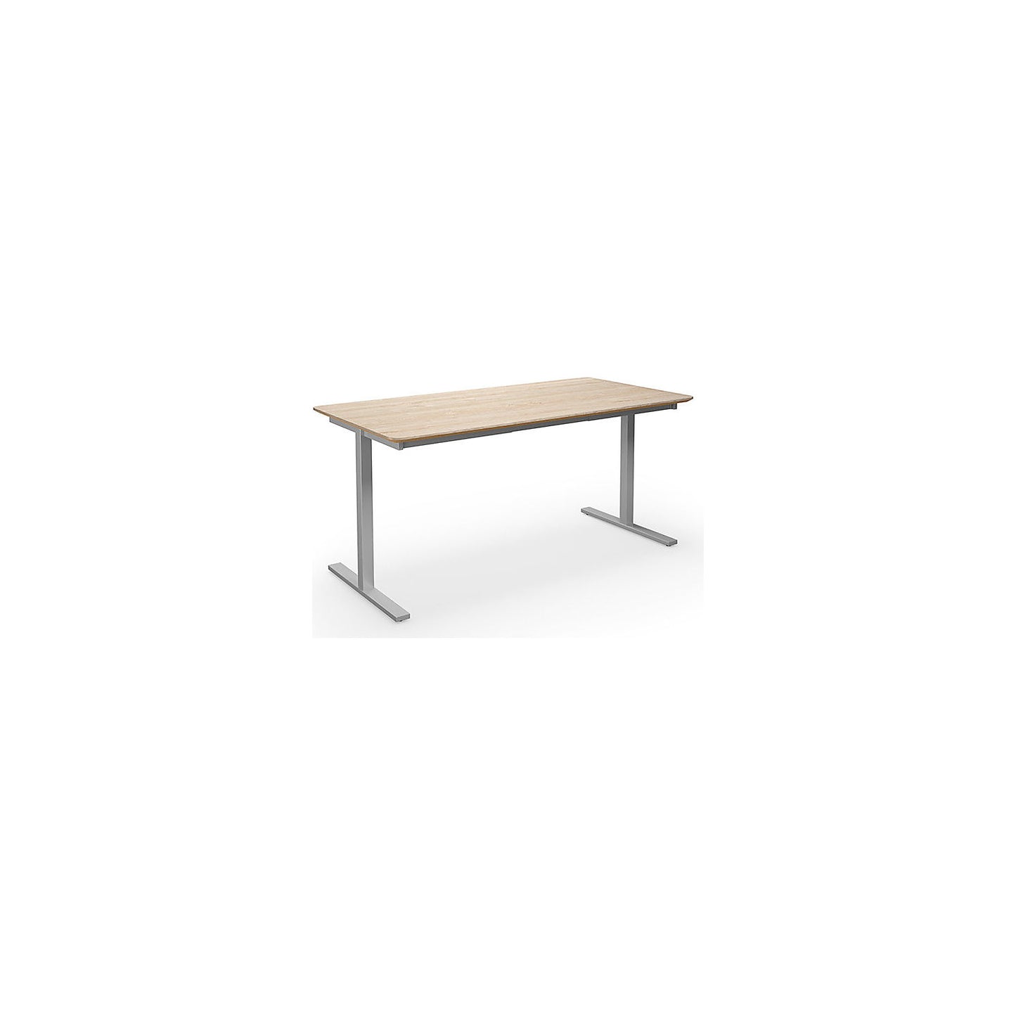 DUO-T Trend multi-purpose desk, straight tabletop, rounded corners, depth 800 mm, width 1400 mm, oak, silver.