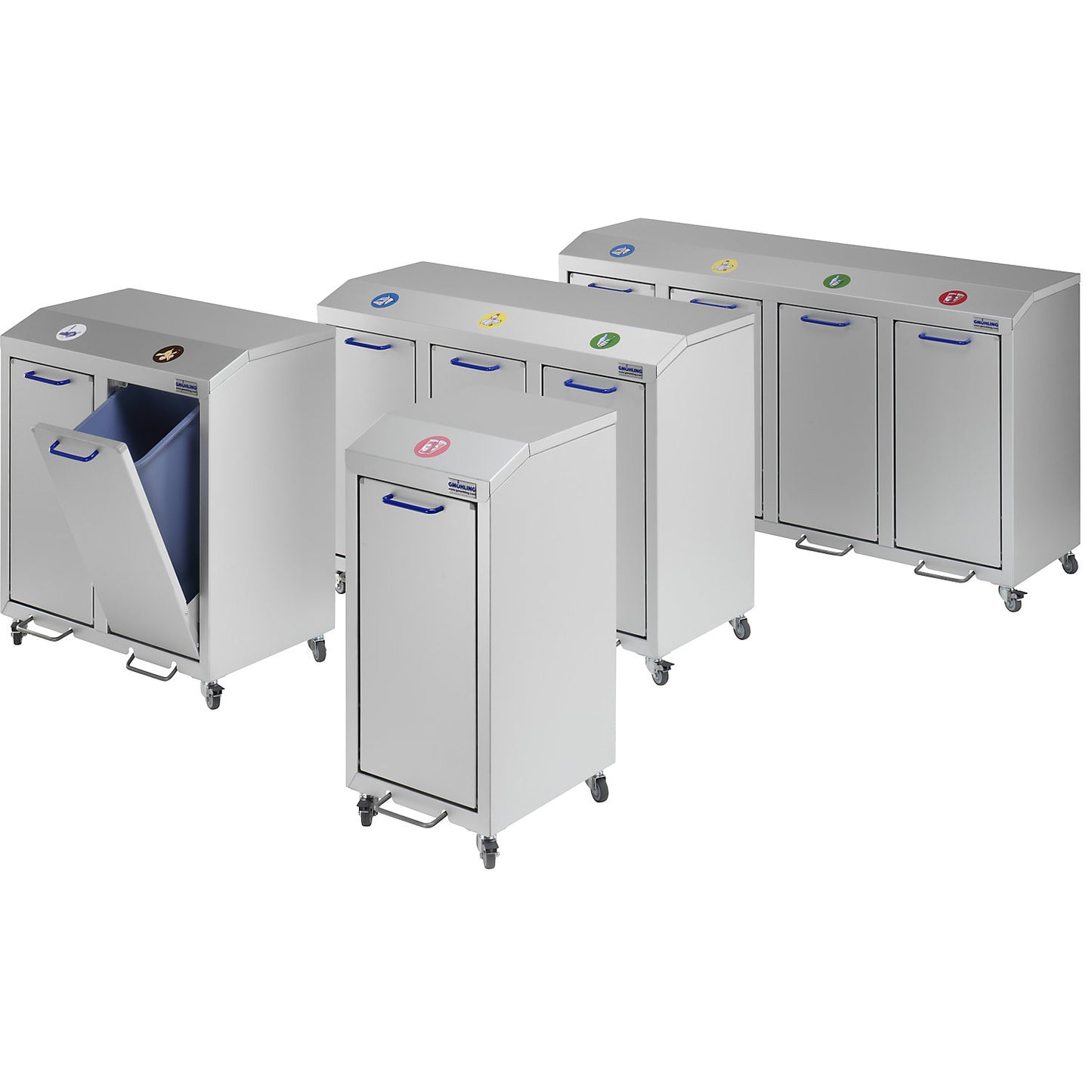 G®-COLLECT aluminium recyclable waste collector, capacity 3 x 45 l, silver.
