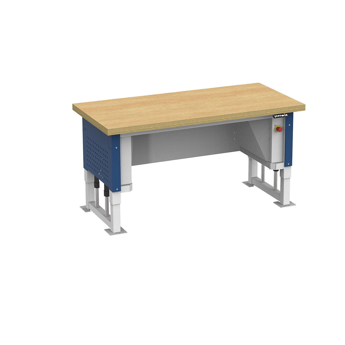 Heavy duty table, electrically height adjustable, worktop width 1685 mm, max. surface load 1000 kg, gentian blue RAL 5010.
