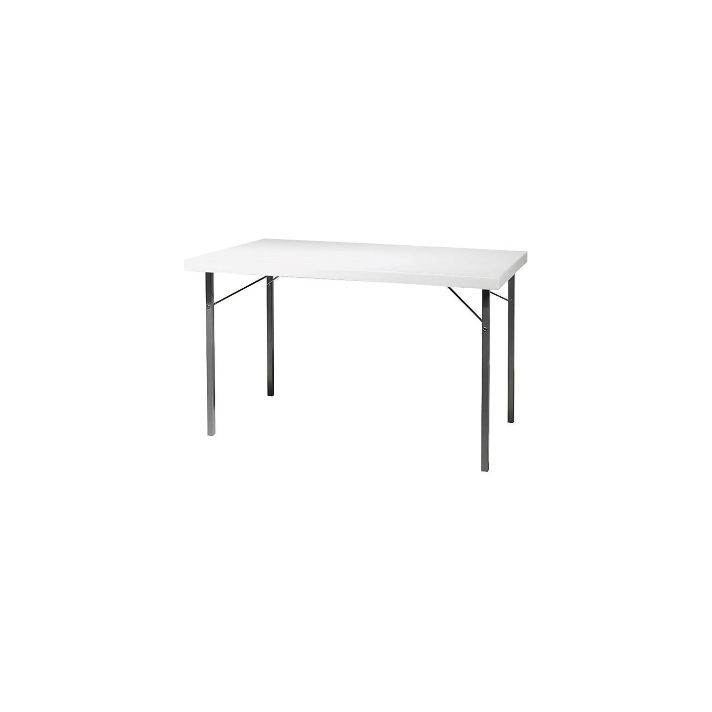 Folding table, metal frame, aluminium silver, WxD 1800 x 800 mm, white laminate tabletop.
