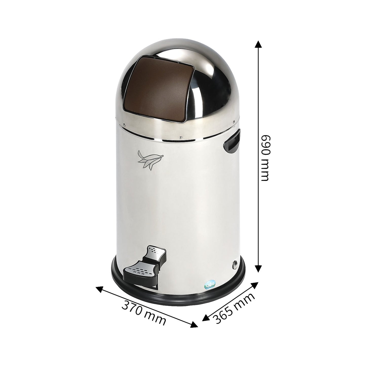 Push waste bin, stainless steel with pedal, brown, capacity 22 l, HxWxD 690 x 370 x 365 mm.