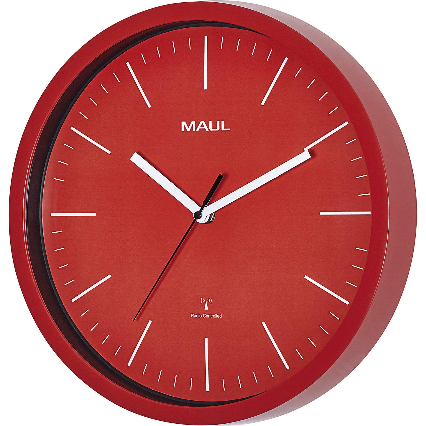 MAULjump wall clock, radio synchronised time keeping mechanism, red.
