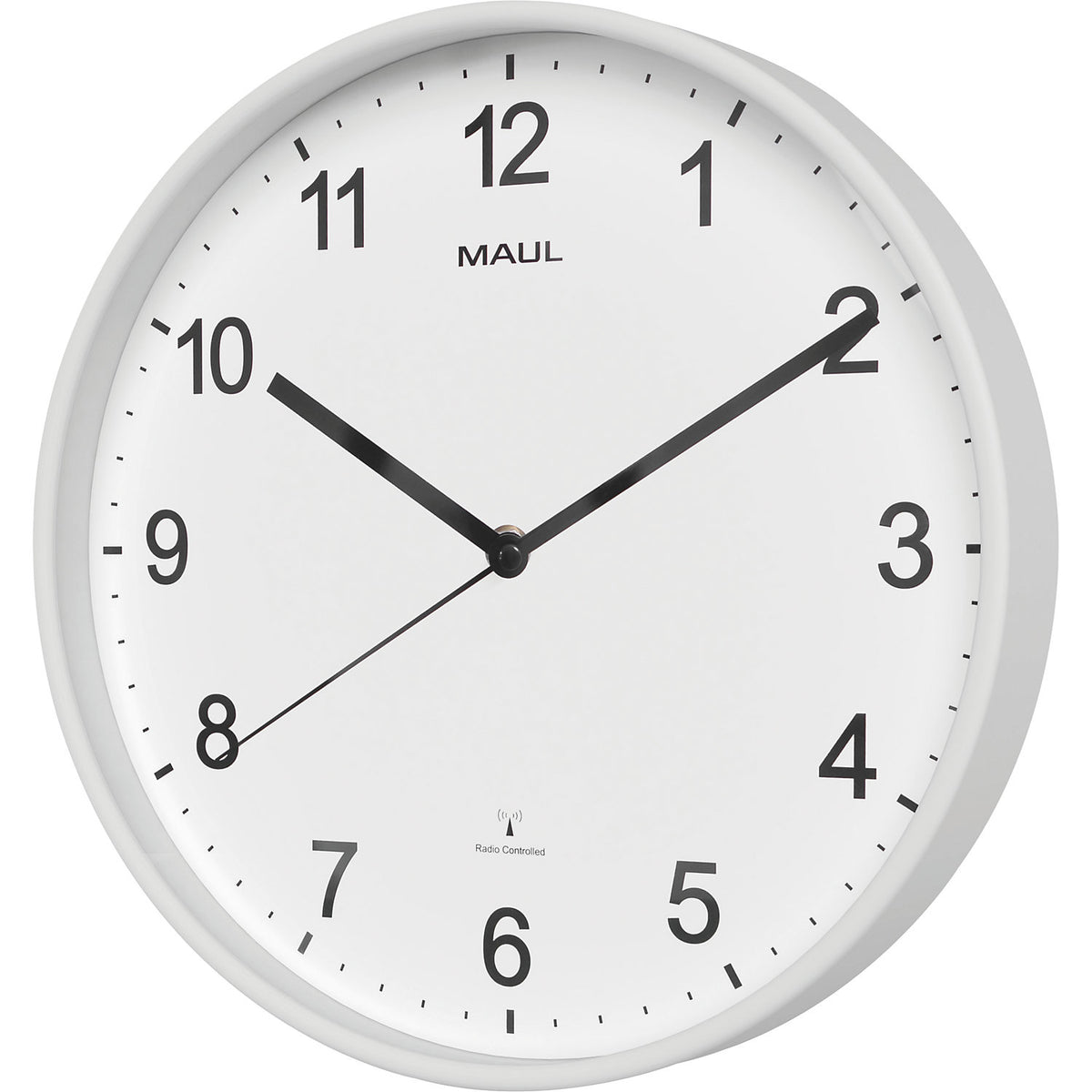 MAULsprint wall clock, radio synchronised time keeping mechanism, white.