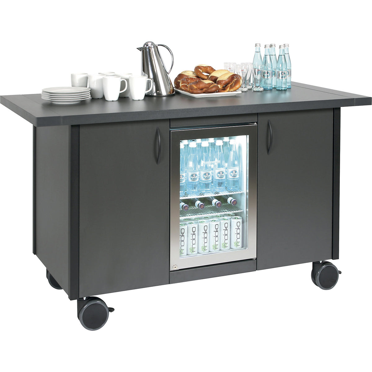 Service and coffee station, with 1 refrigerator and 2 doors, LxWxH 1600 x 740 x 900 mm.