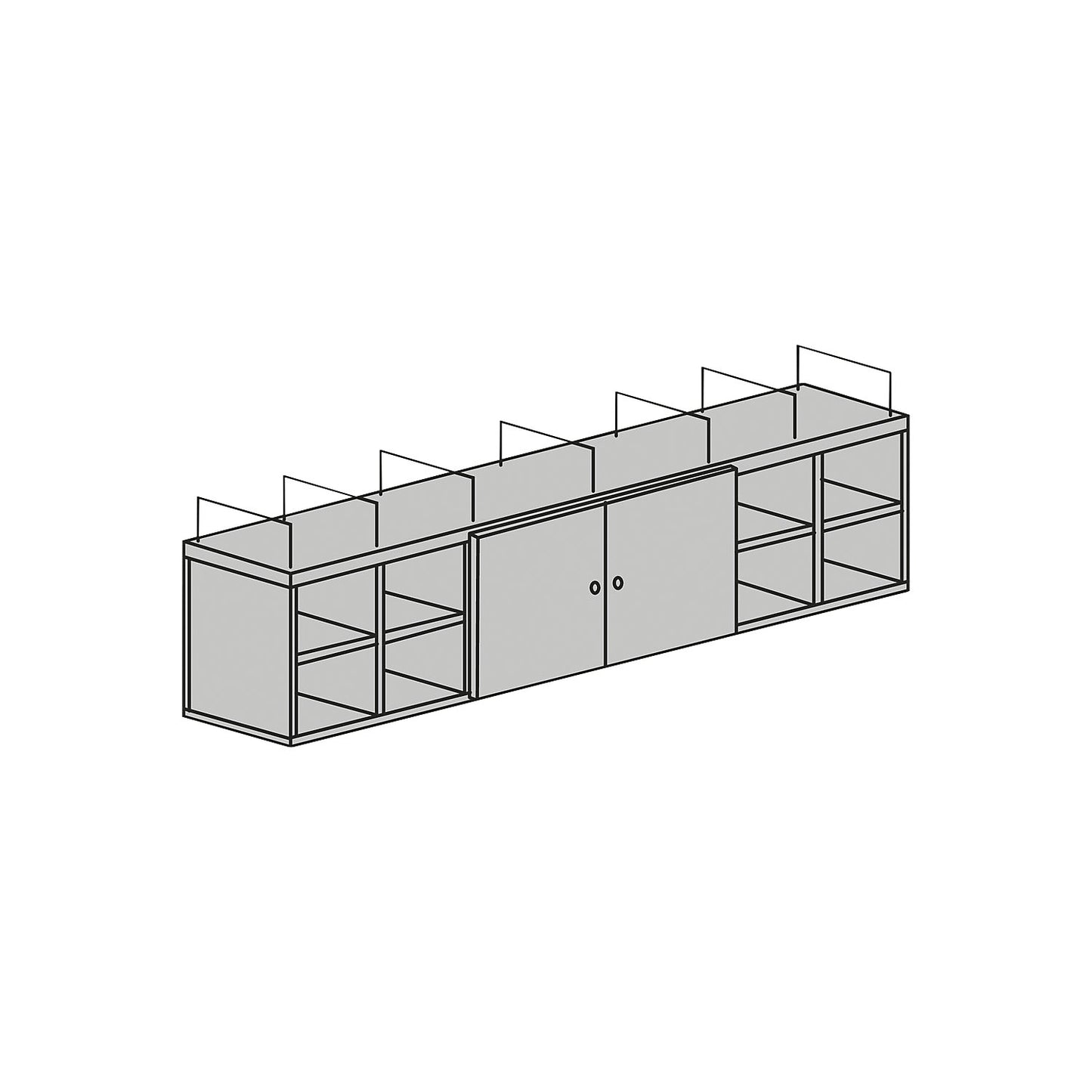 Cupboard module, with 2 doors and 6 brackets, grey.