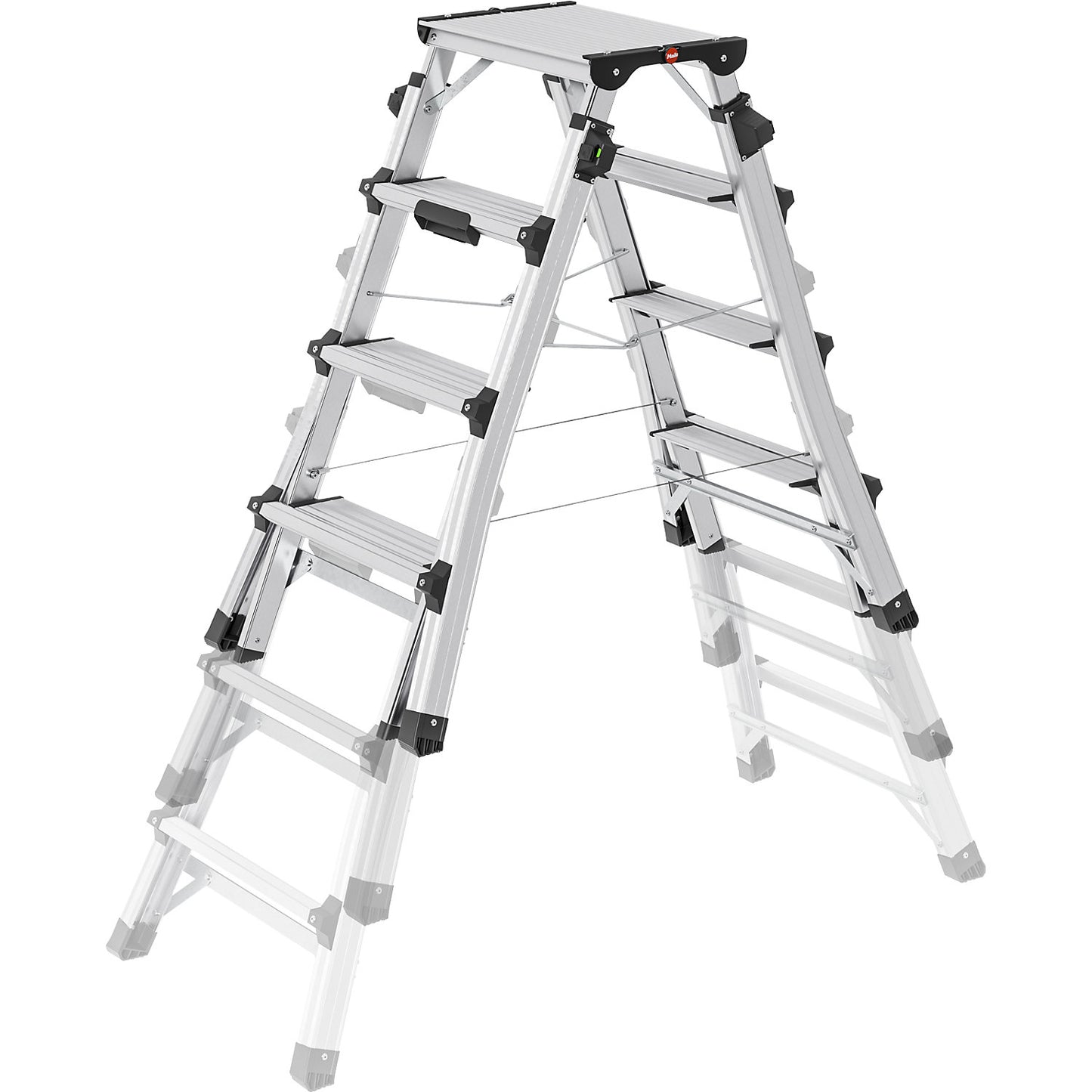 D100 TL telescopic folding ladder, can be used as a step ladder or stair ladder, 2 x 6 rungs.