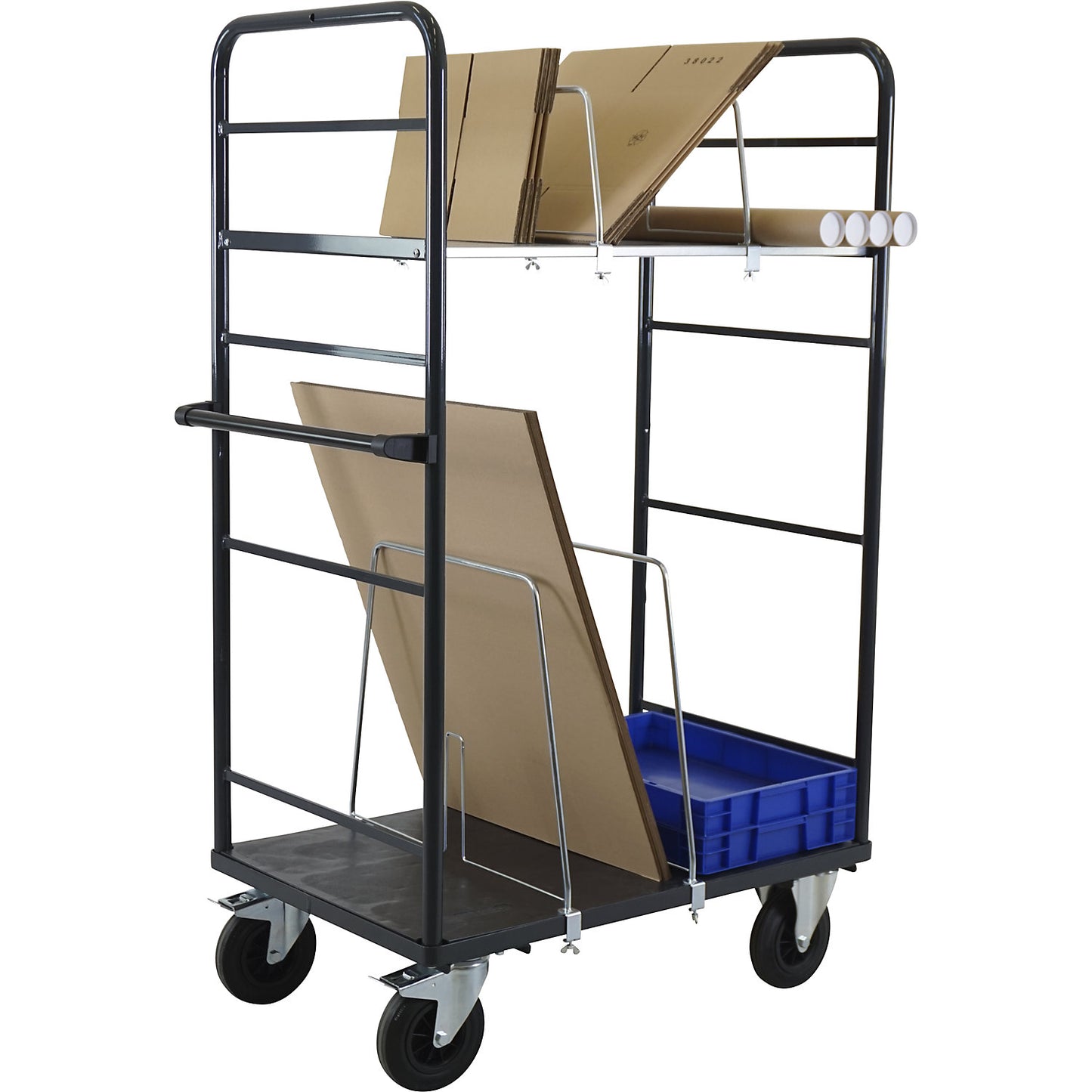 Cardboard box trolley, 2 side panels, platform 1050 x 700 mm.