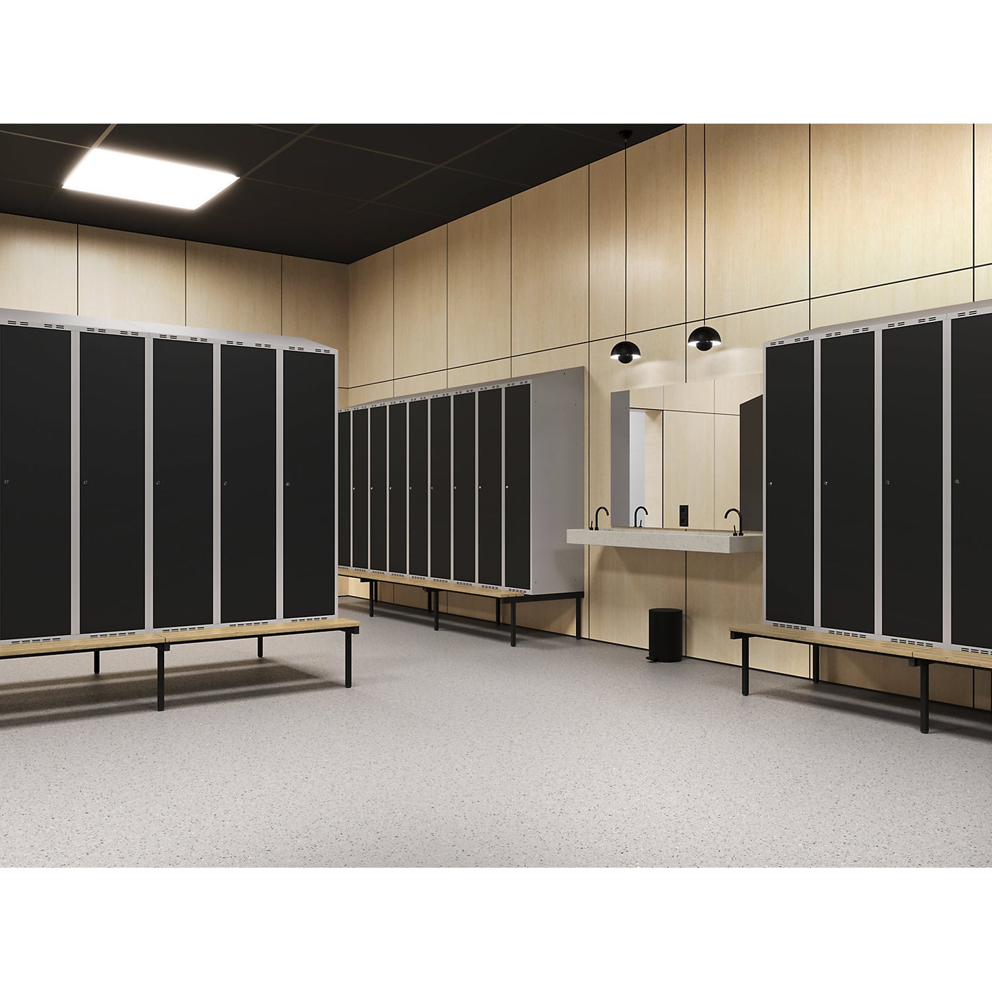 Base frame with bench for Fydor locker series, black / grey, width 900 mm.
