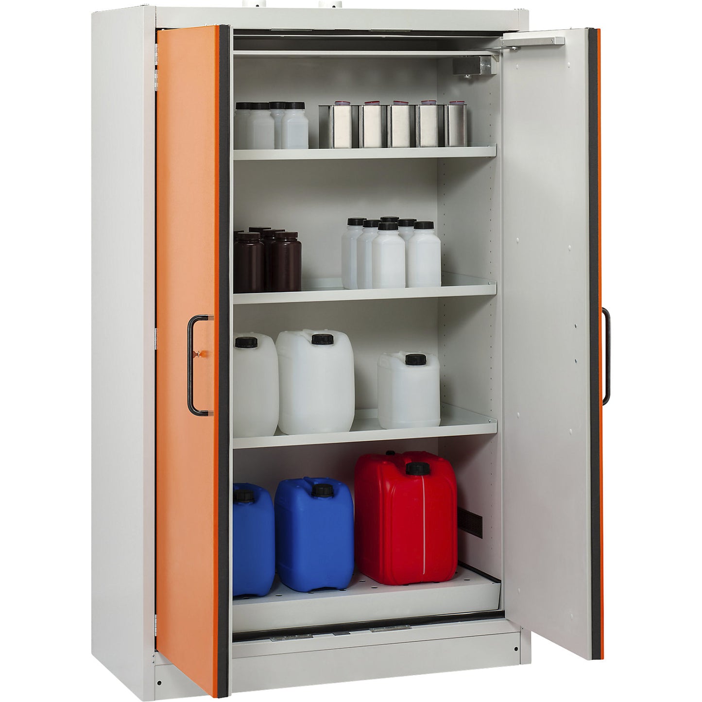 Fire resistant hazardous goods storage cupboard type 90 PROline, base sump 33 l, HxWxD 1950 x 1200 x 600 mm.