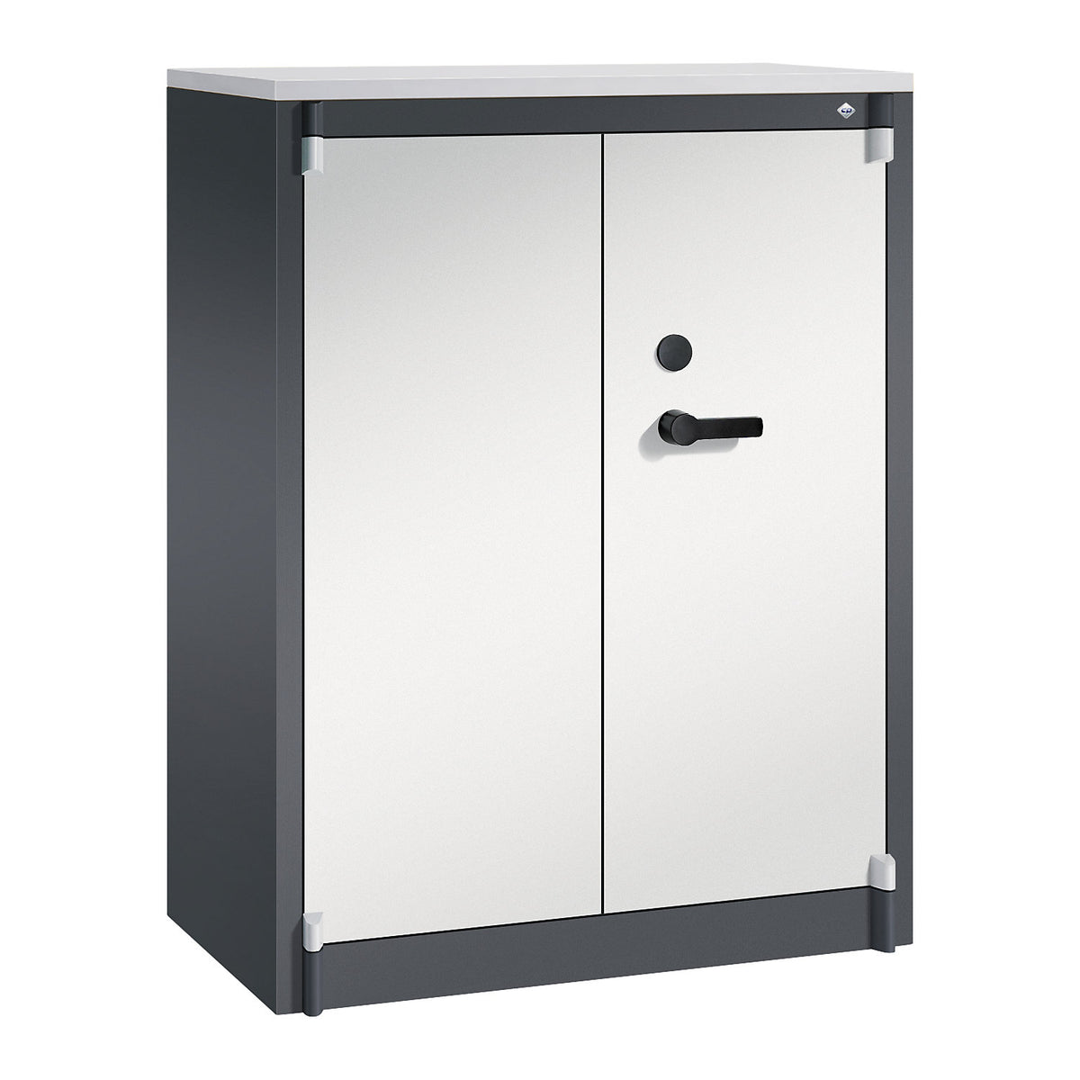 Certos fire protection cupboard, height 1226 mm, DIN 4102 compliant, W 926 mm, black grey/light grey.