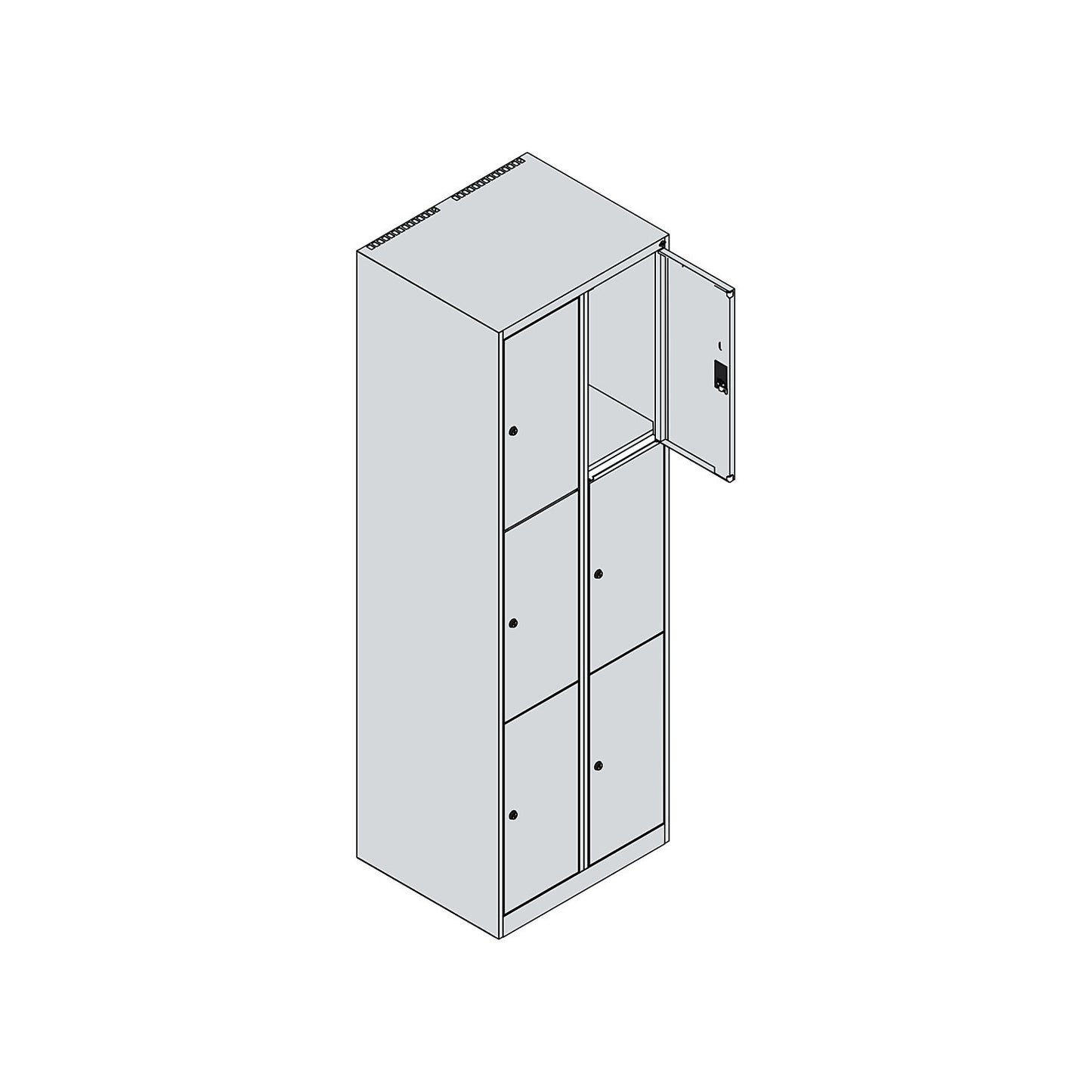 Classic PLUS 3-fold compartment locker, 2 compartments, light grey/reseda green, W 600 mm, 6 compartments, with floor glides.