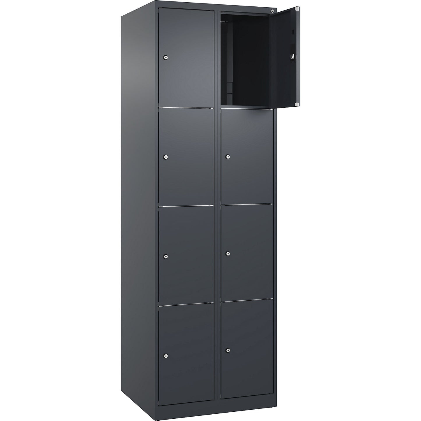 Classic PLUS 4-fold compartment locker, 2 compartments, grey, W 600 mm, 8 compartments, with floor glides.