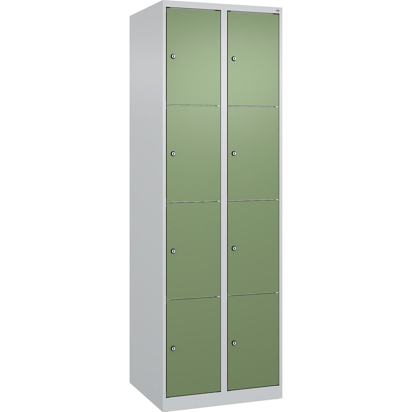 Classic PLUS 4-fold compartment locker, 2 compartments, light grey/reseda green, W 600 mm, 8 compartments, with floor glides.