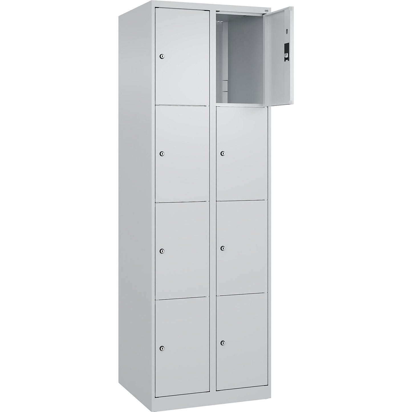Classic PLUS 4-fold compartment locker, 2 compartments, light grey, W 600 mm, 8 compartments, with floor glides.