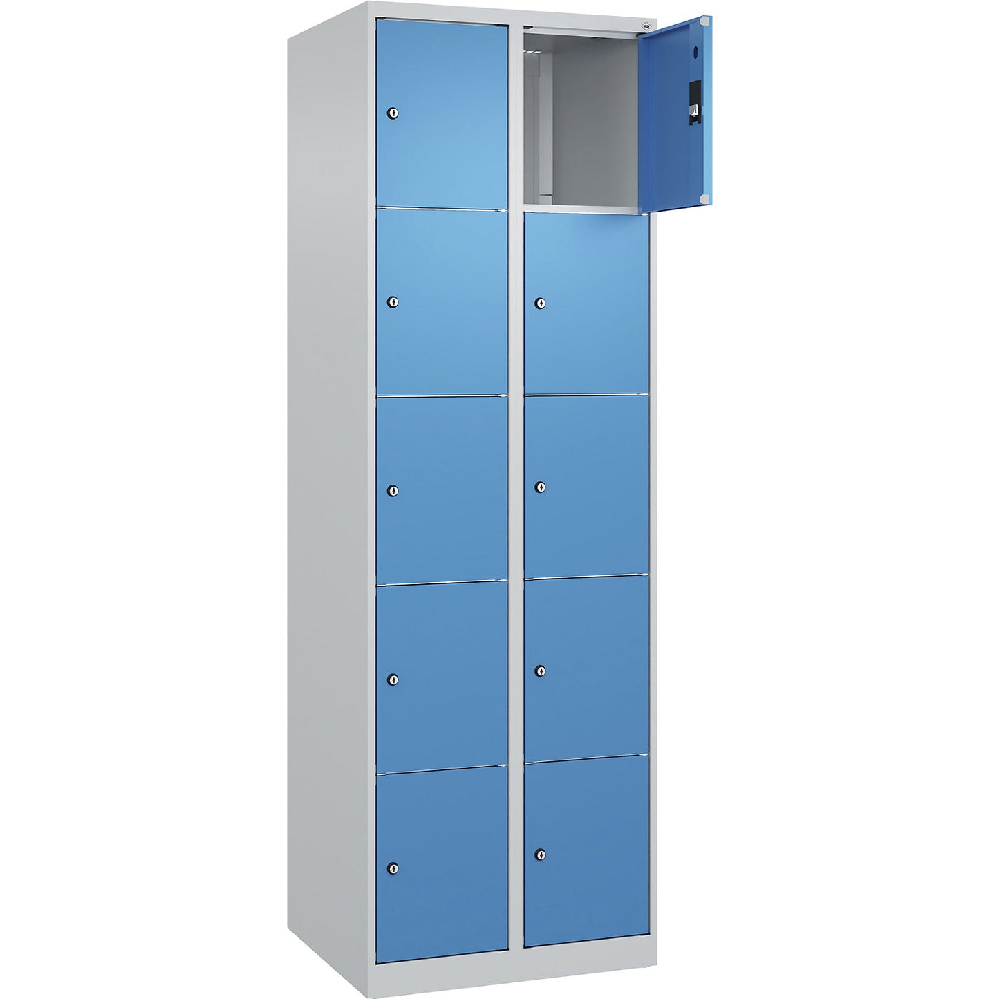 Classic PLUS 5-fold compartment locker, 2 compartments, light grey/light blue, W 600 mm, 10 compartments, with floor glides.