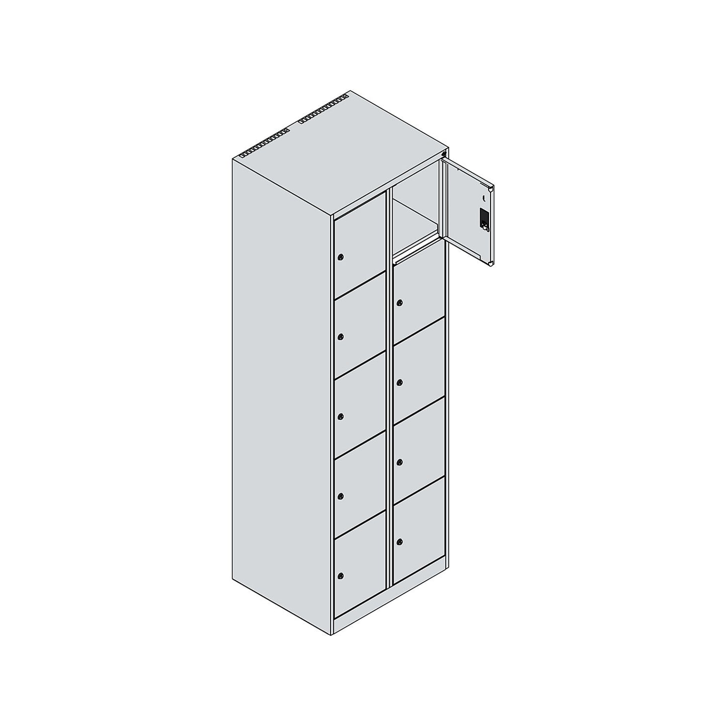 Classic PLUS 5-fold compartment locker, 2 compartments, traffic white, W 600 mm, 10 compartments, with floor glides.