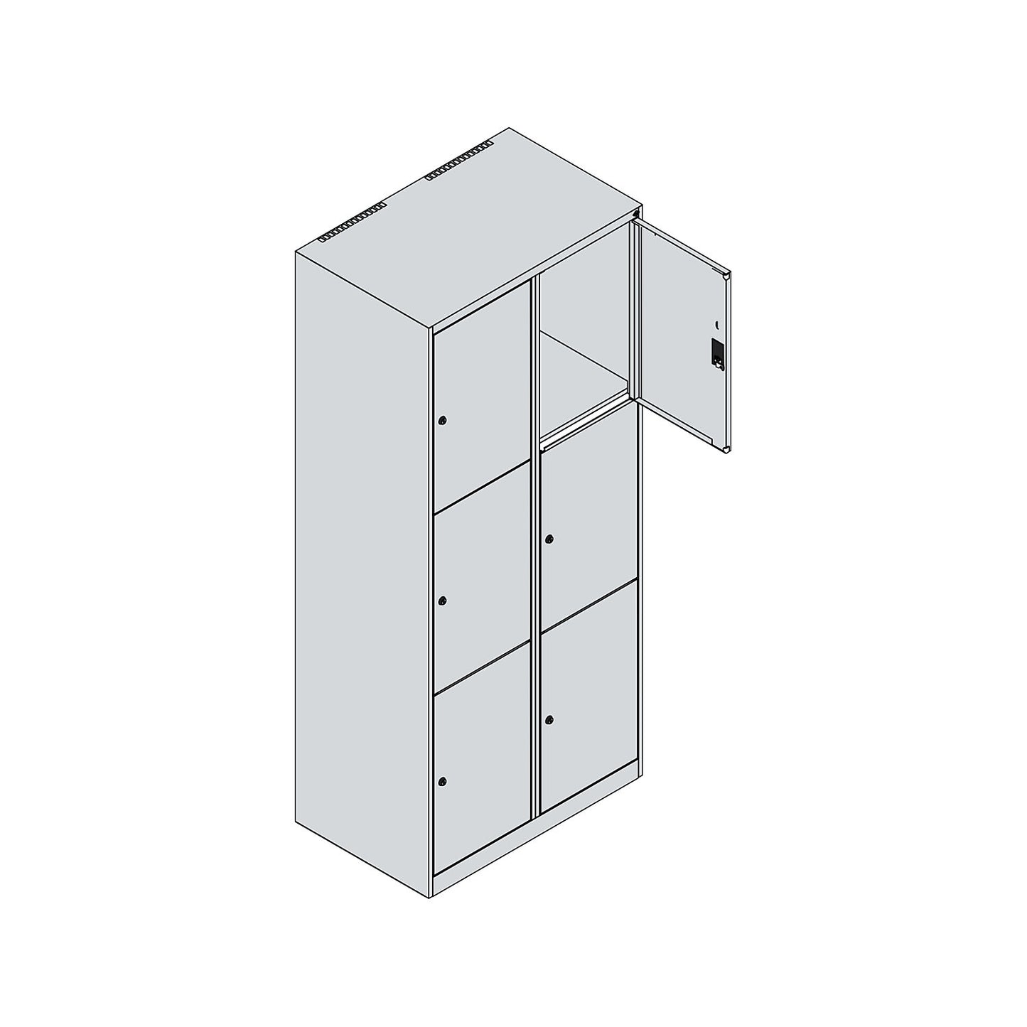 Classic PLUS 3-fold compartment locker, 2 compartments, light grey/reseda green, W 800 mm, 6 compartments, with floor glides.