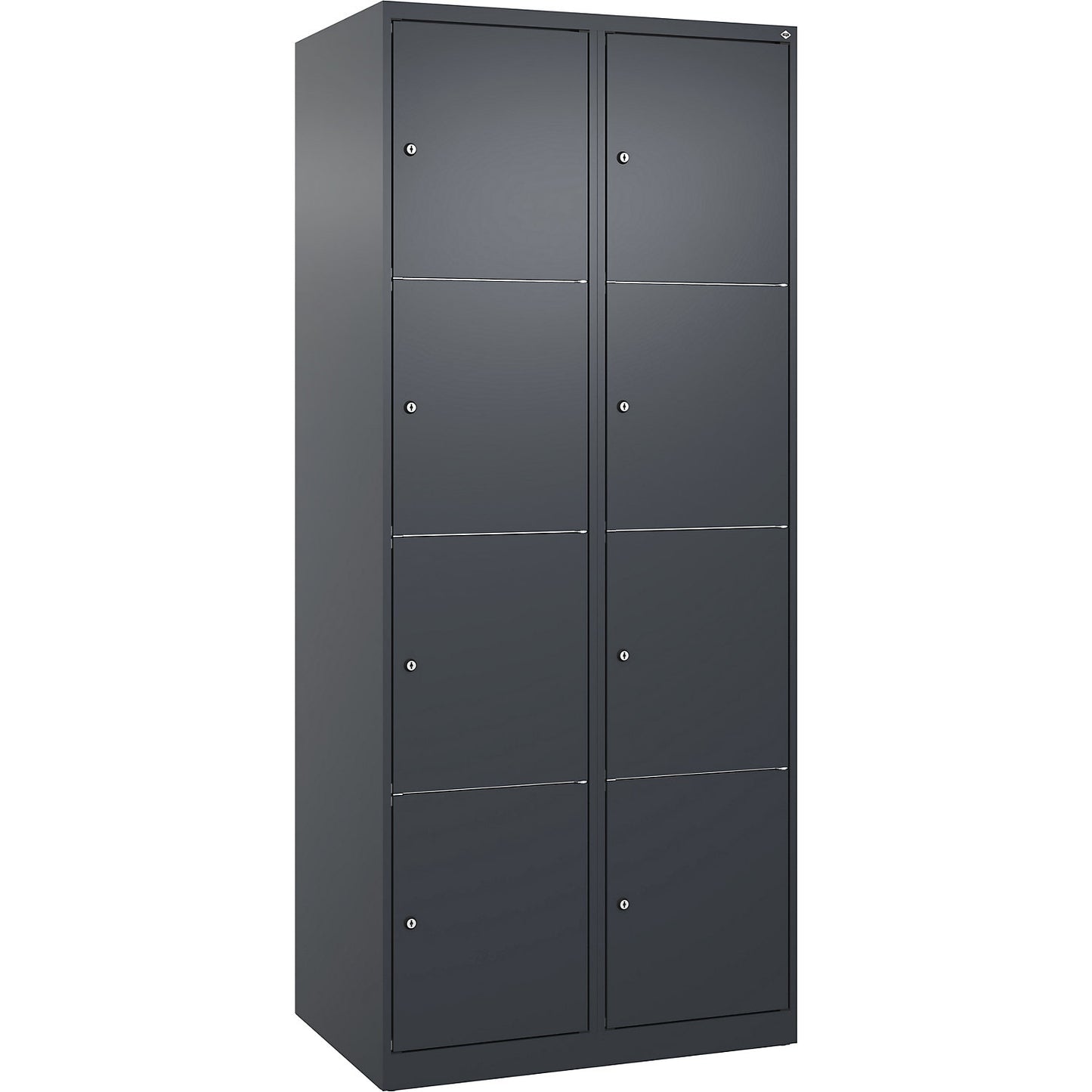 Classic PLUS 4-fold compartment locker, 2 compartments, grey, W 800 mm, 8 compartments, with floor glides.