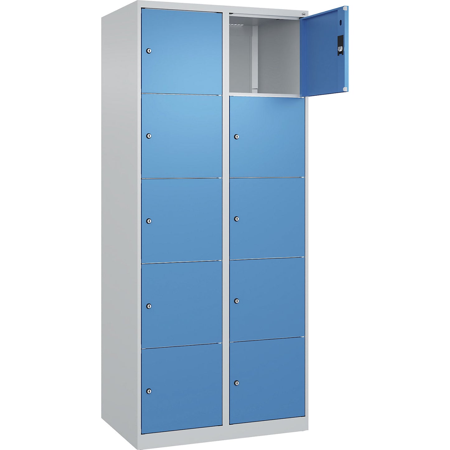 Classic PLUS 5-fold compartment locker, 2 compartments, light grey/light blue, W 800 mm, 10 compartments, with floor glides.