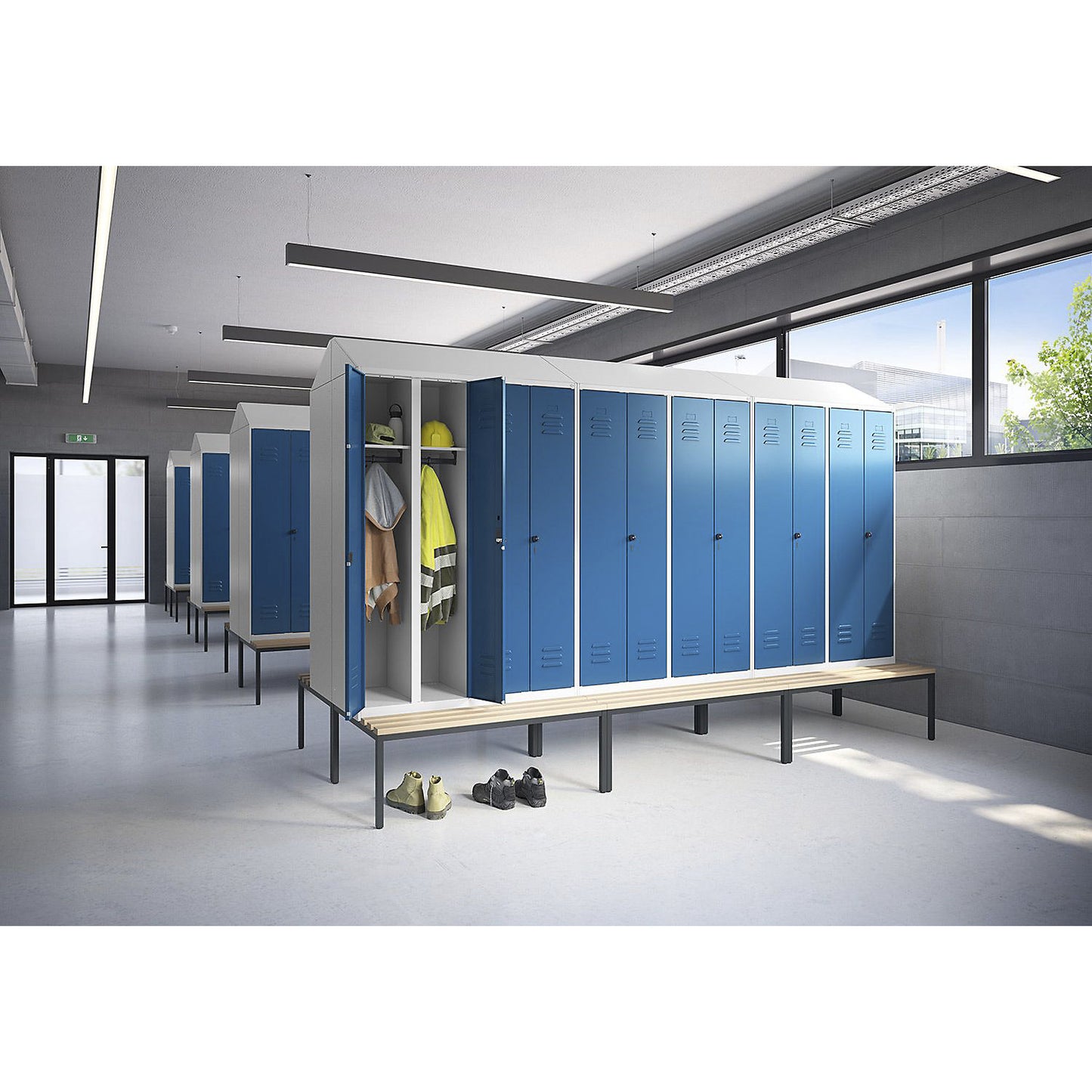 Sloping roof attachment, HxD 230 x 500 mm, steel, W 2 x 300 mm, light grey.