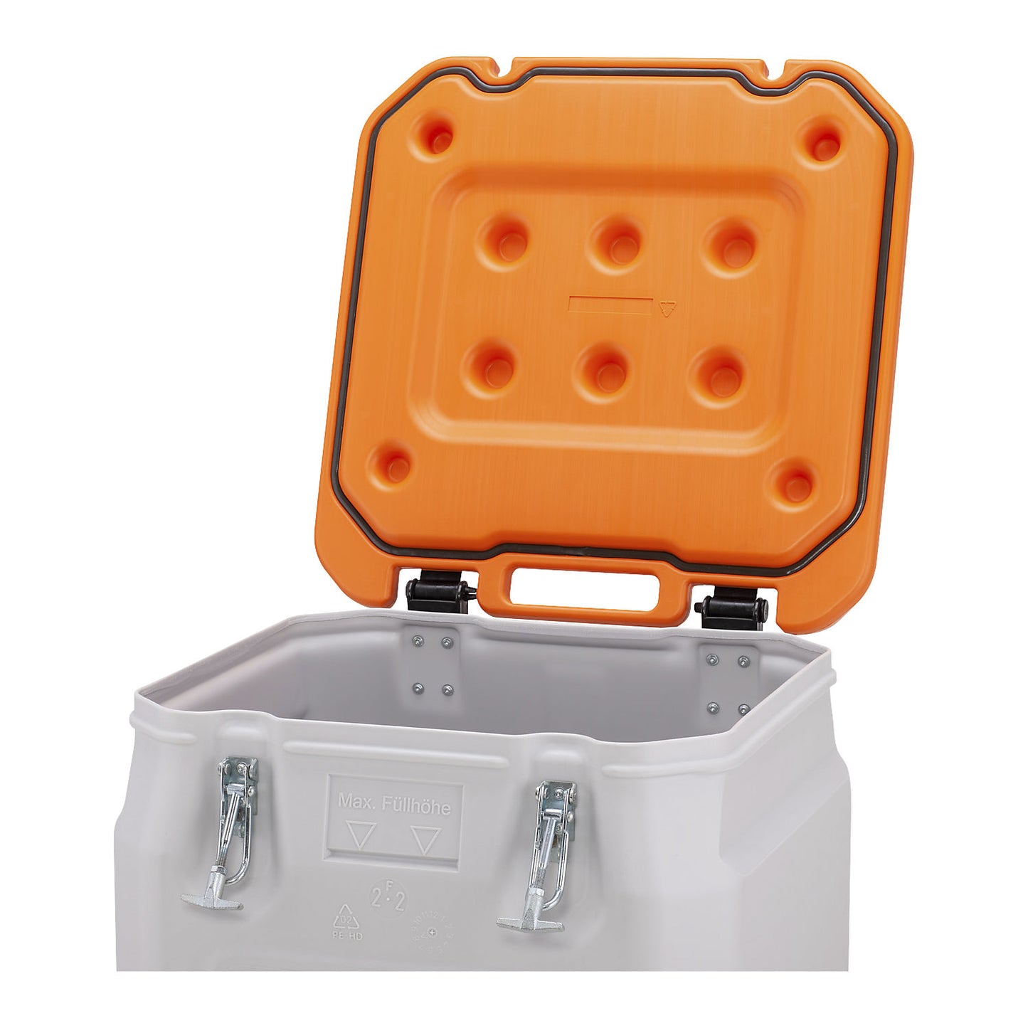 Mobil-Box hazardous materials collection container, capacity 250 l, LxWxH 600 x 600 x 890 mm, orange.
