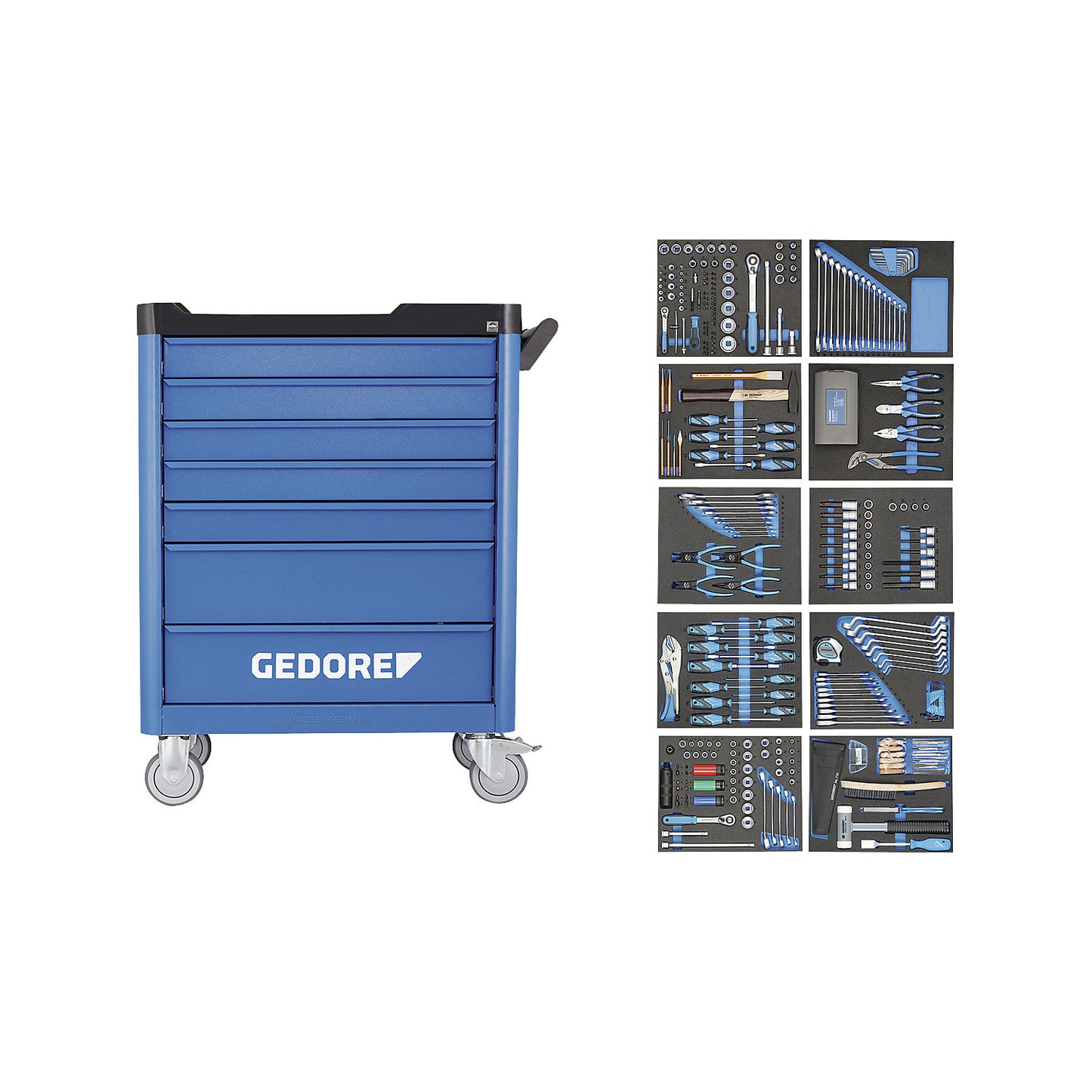 workster smartline tool trolley, fully equipped, 7 drawers, with 308 piece tool kit, HxWxD 1045 x 870 x 505 mm.