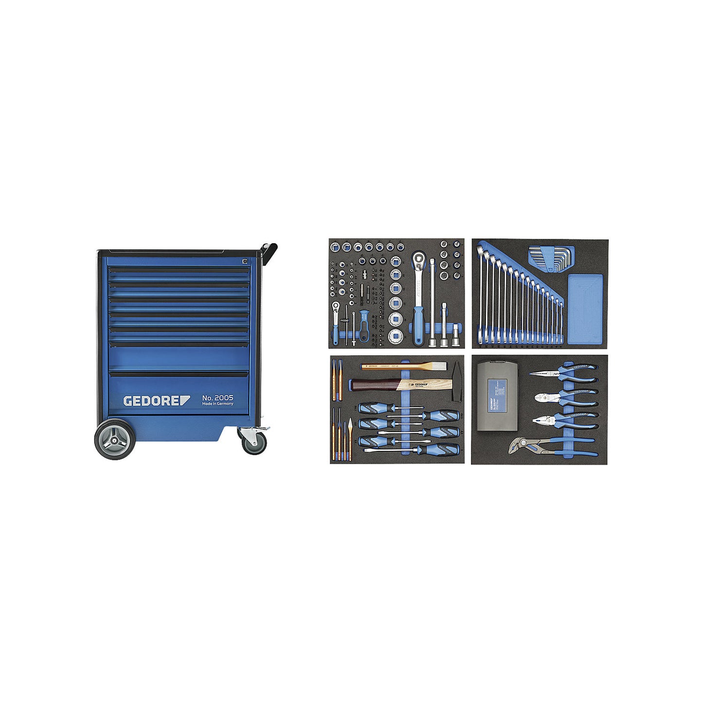 Tool trolley 2005, 7 drawers, with 147 piece tool kit, HxWxD 1020 x 865 x 605 mm.