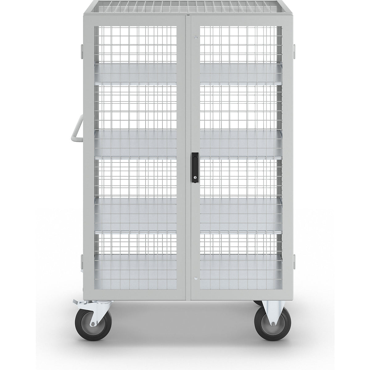 ESD shelf truck, double doors, 3 shelves, light grey.