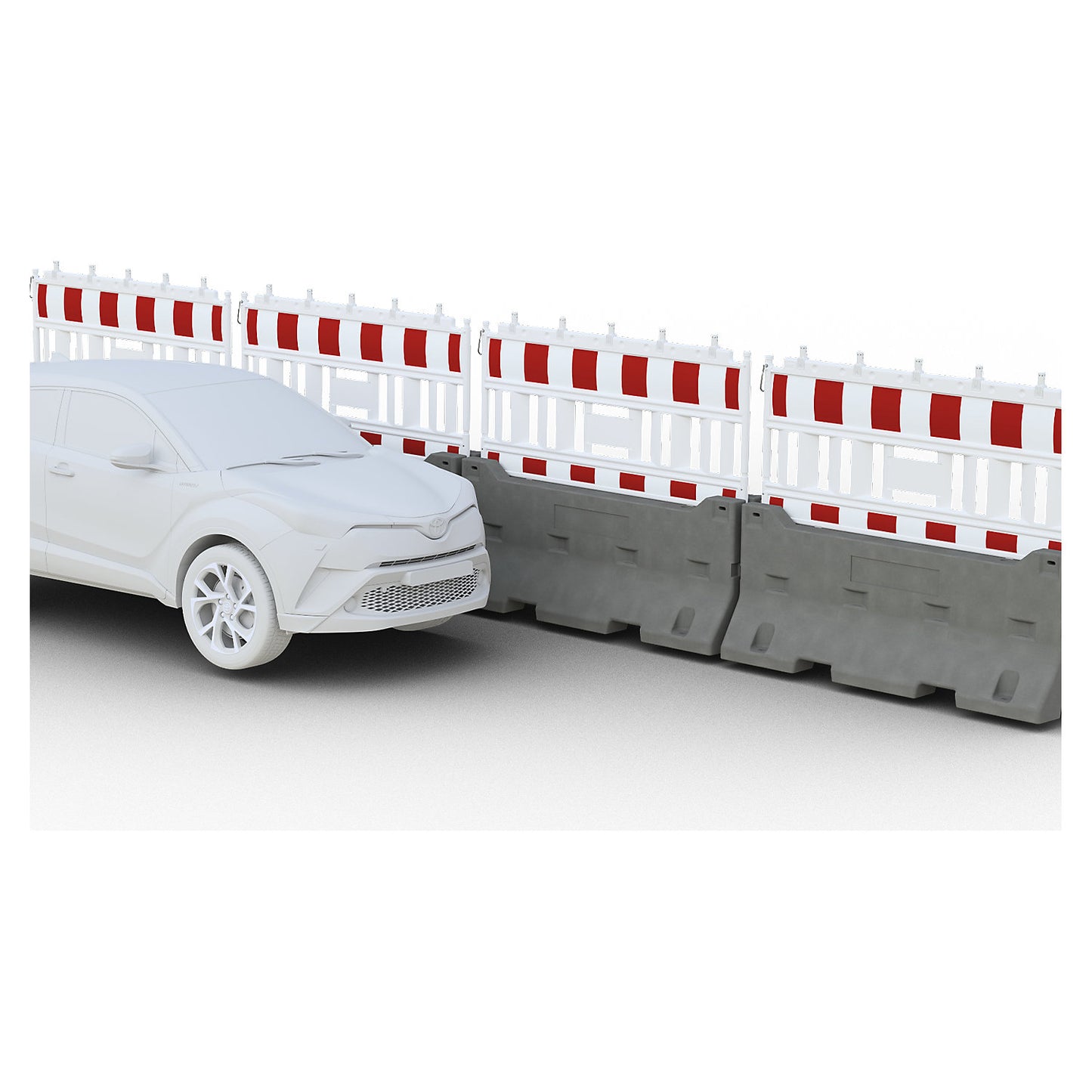 Concrete barrier with plastic fencing, LxWxH 2420 x 2030 x 940 mm, grey/white/red.