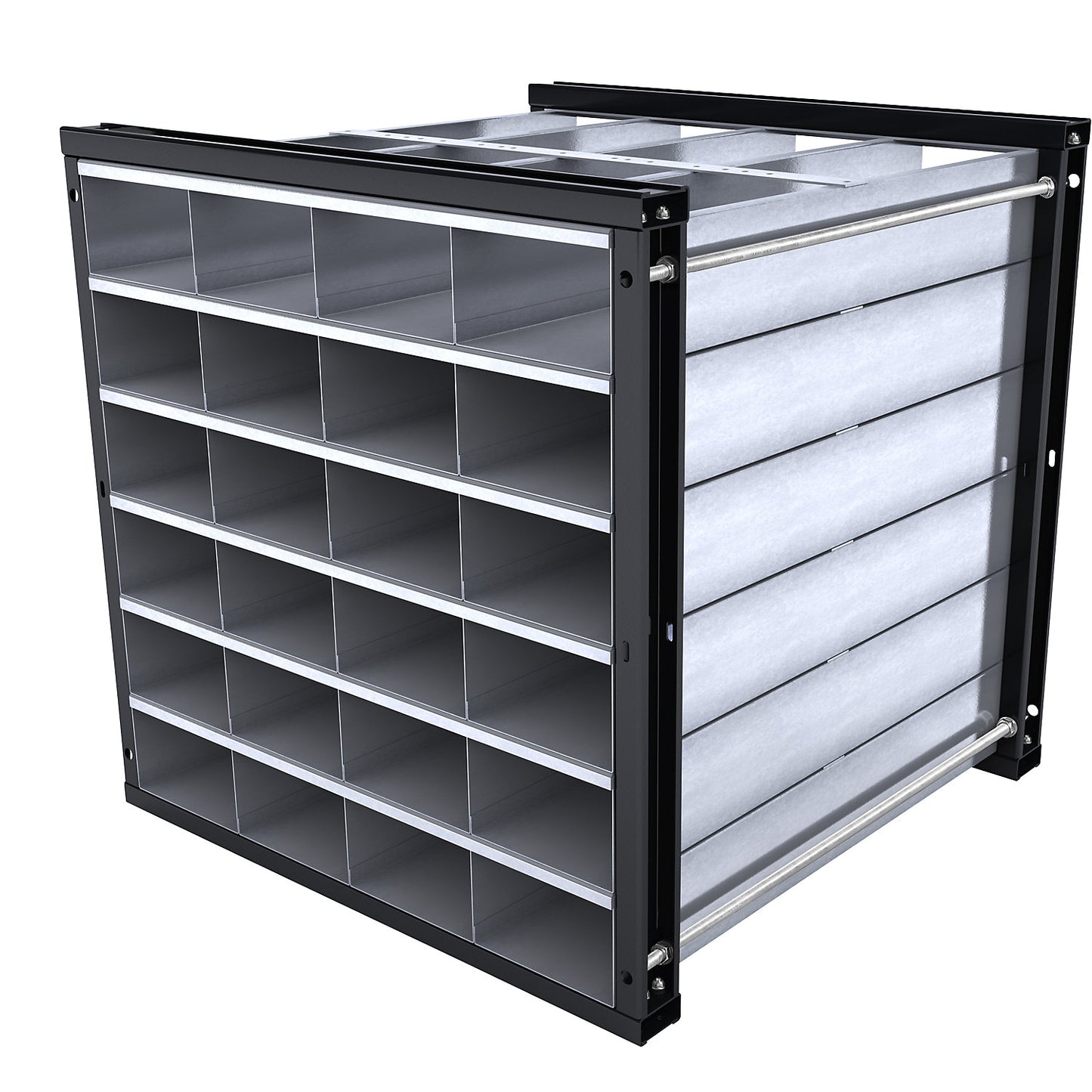 Honeycomb shelving unit, HxWxD 1000 x 1000 x 1000 mm, 24 trays, 4 x 6 compartments.