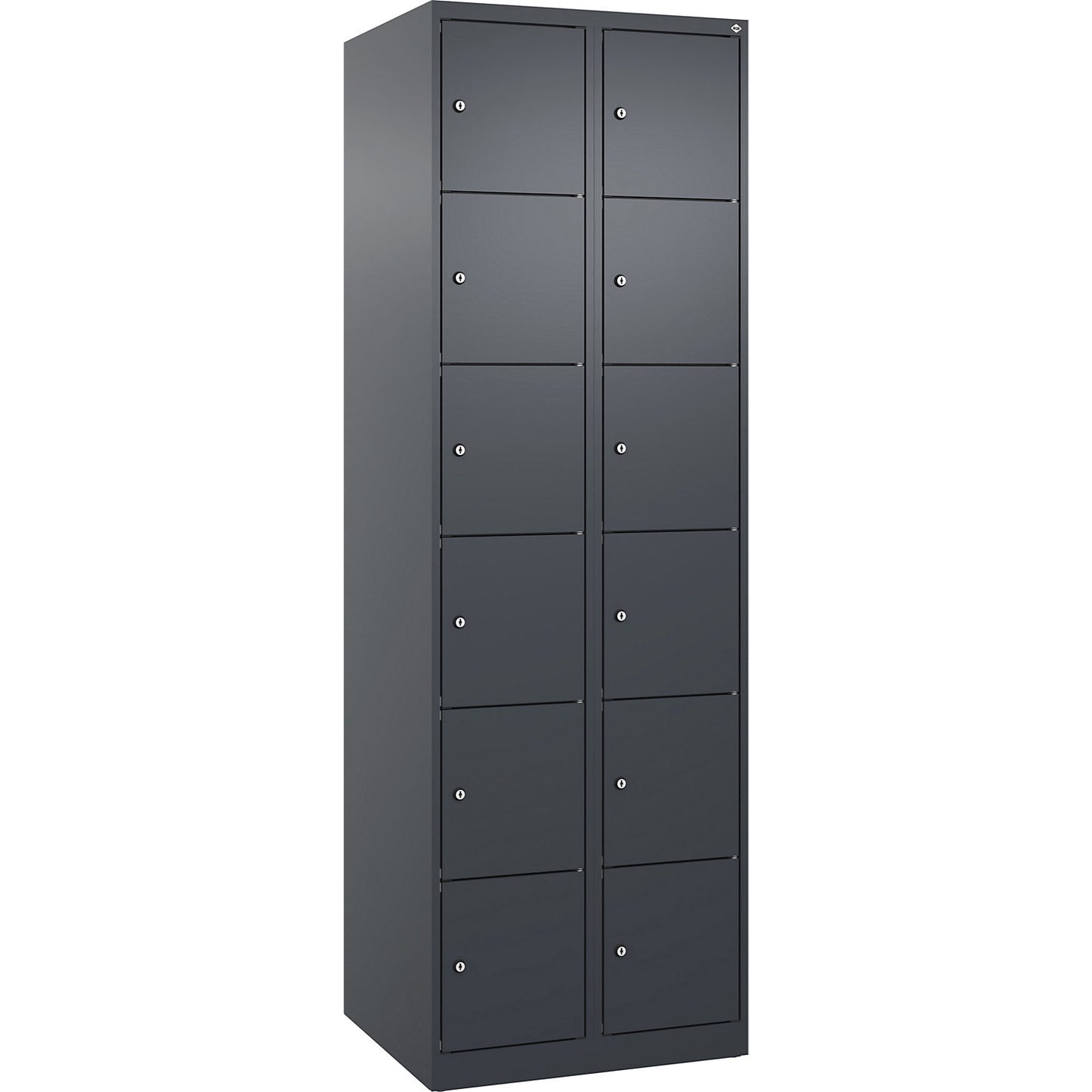 Evolo PLUS 6-fold compartment locker, 2 compartments, grey, W 600 mm, 12 compartments, with floor glides, cylinder lock.