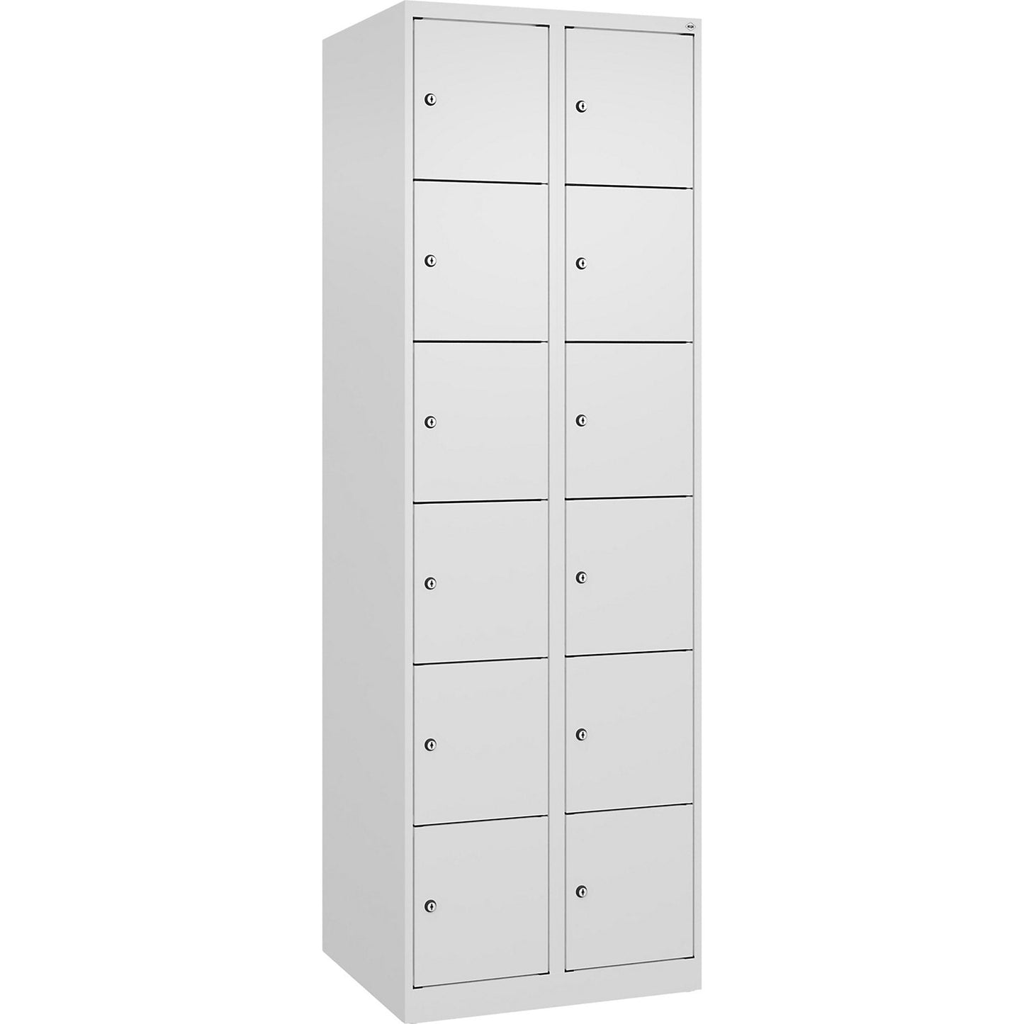 Evolo PLUS 6-fold compartment locker, 2 compartments, white, W 600 mm, 12 compartments, with floor glides, cylinder lock.