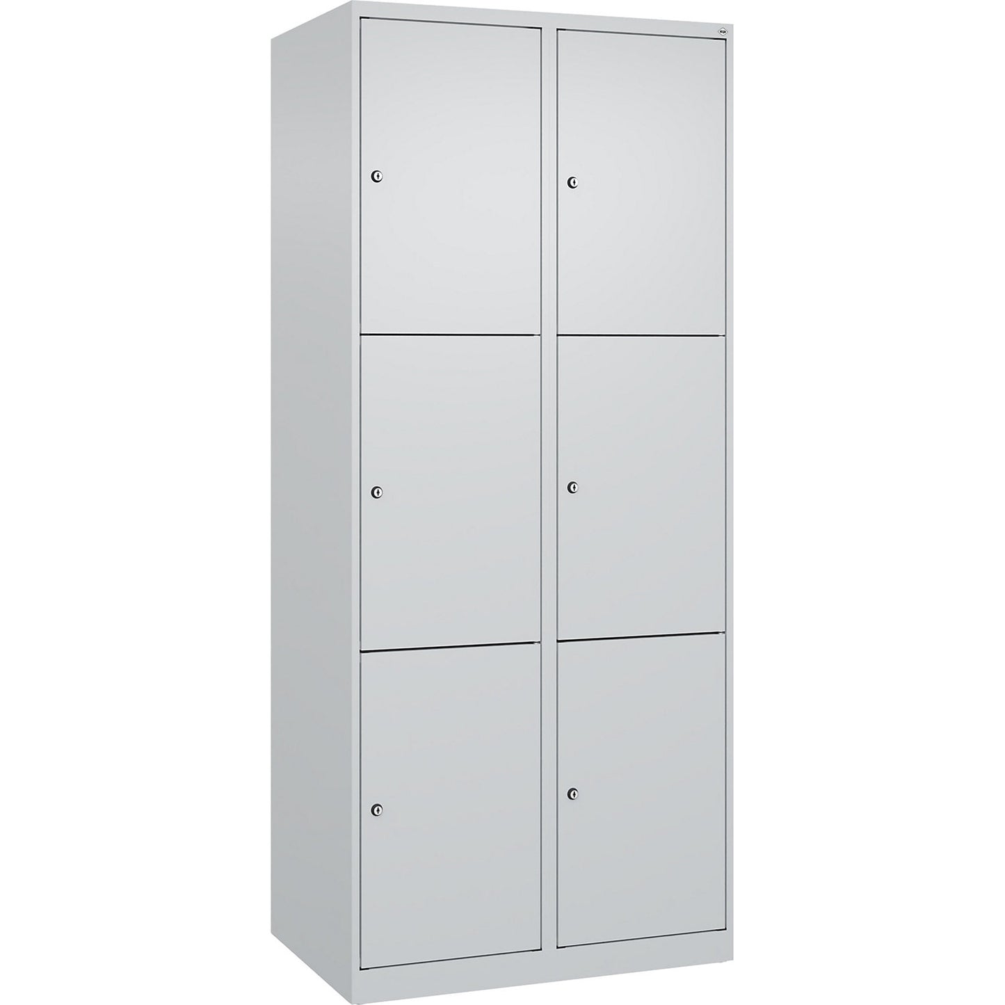 Evolo PLUS 3-fold compartment locker, 2 compartments, light grey, W 800 mm, 6 compartments, with floor glides, cylinder lock.