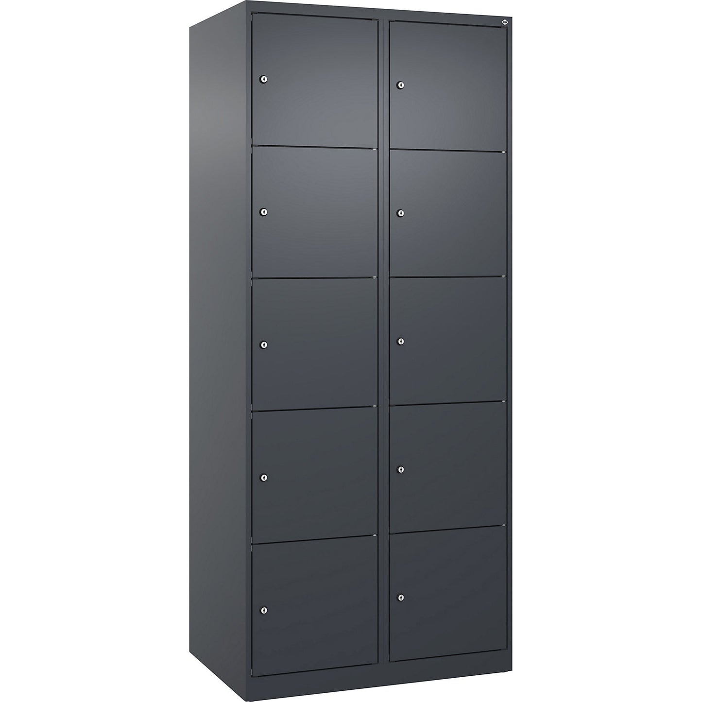 Evolo PLUS 5-fold compartment locker, 2 compartments, grey, W 800 mm, 10 compartments, with floor glides, cylinder lock.