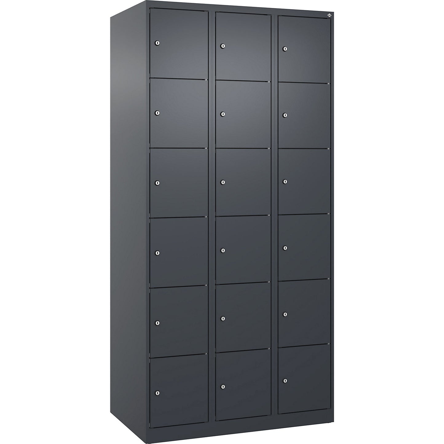 Evolo PLUS 6-fold compartment locker, 3 compartments, grey, W 900 mm, 18 compartments, with floor glides, cylinder lock.
