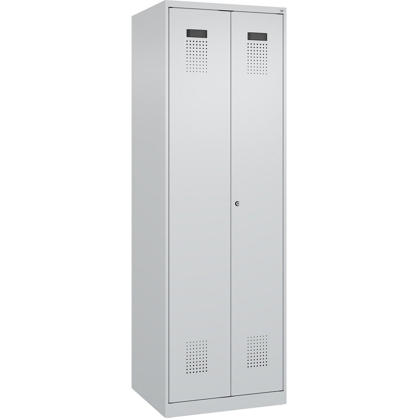 Evolo PLUS clean and dirty locker, 1 compartment, shortened centre divider, light grey, W 600 mm, with floor glides, cylinder lock.