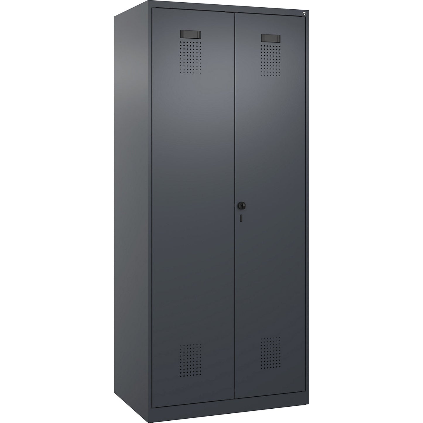 Evolo PLUS clean and dirty locker, 1 compartment, shortened centre divider, grey, W 800 mm, with floor glides, security rotary bolt.