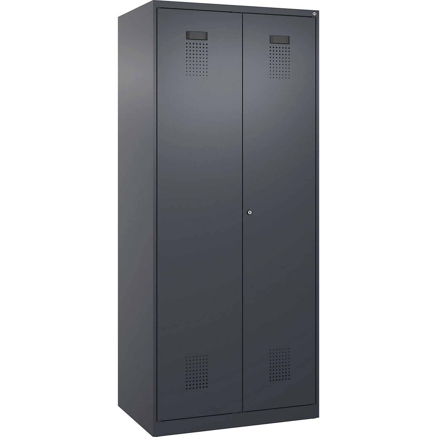 Evolo PLUS clean and dirty locker, 1 compartment, shortened centre divider, grey, W 800 mm, with floor glides, cylinder lock.